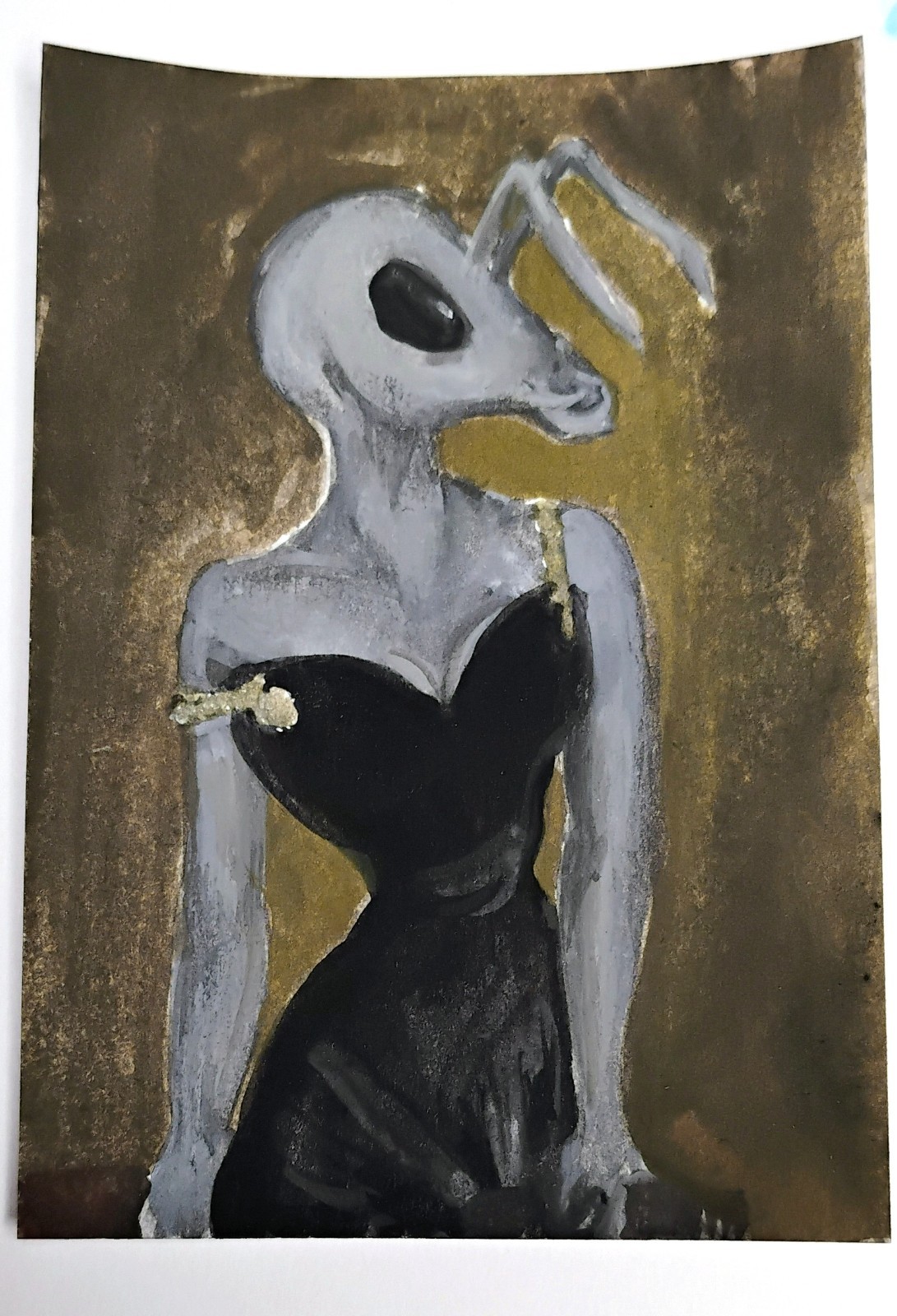 ACEO Original 2.5x3.5 Vintage Madame X Ant Painting Trading Card Collectible