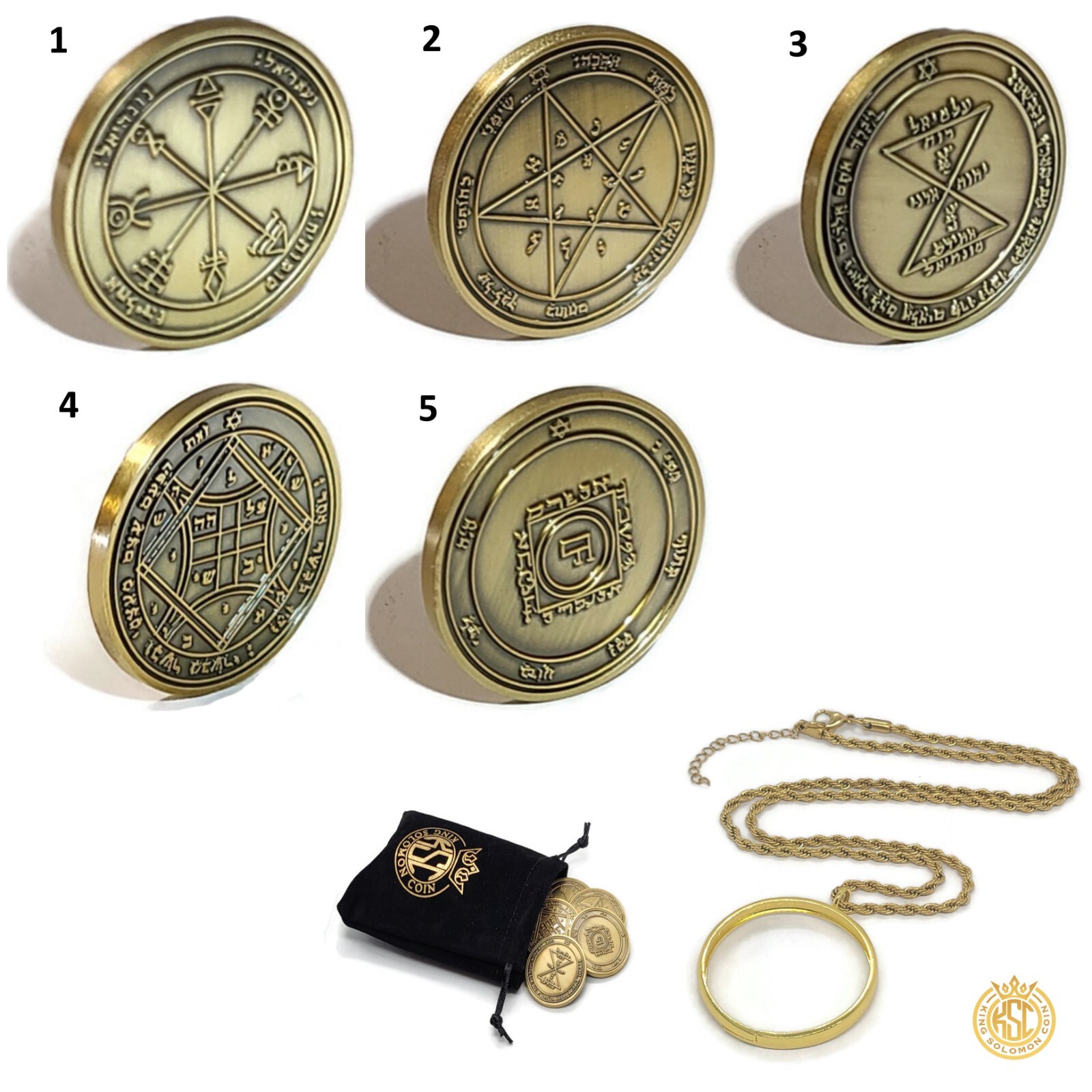 5 Pentacles of Venus Coin Set - Love & Harmony Seals with 72 Names of God