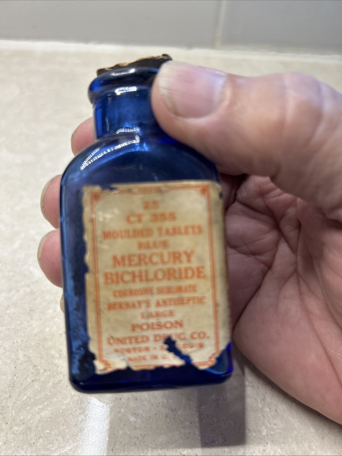 Cobalt Embossed Triangle Poison Bottle/Label Cork Skull and Crossbones Cobalt Embossed Triangle Poison Bottle/Label Cork Skull and Crossbones