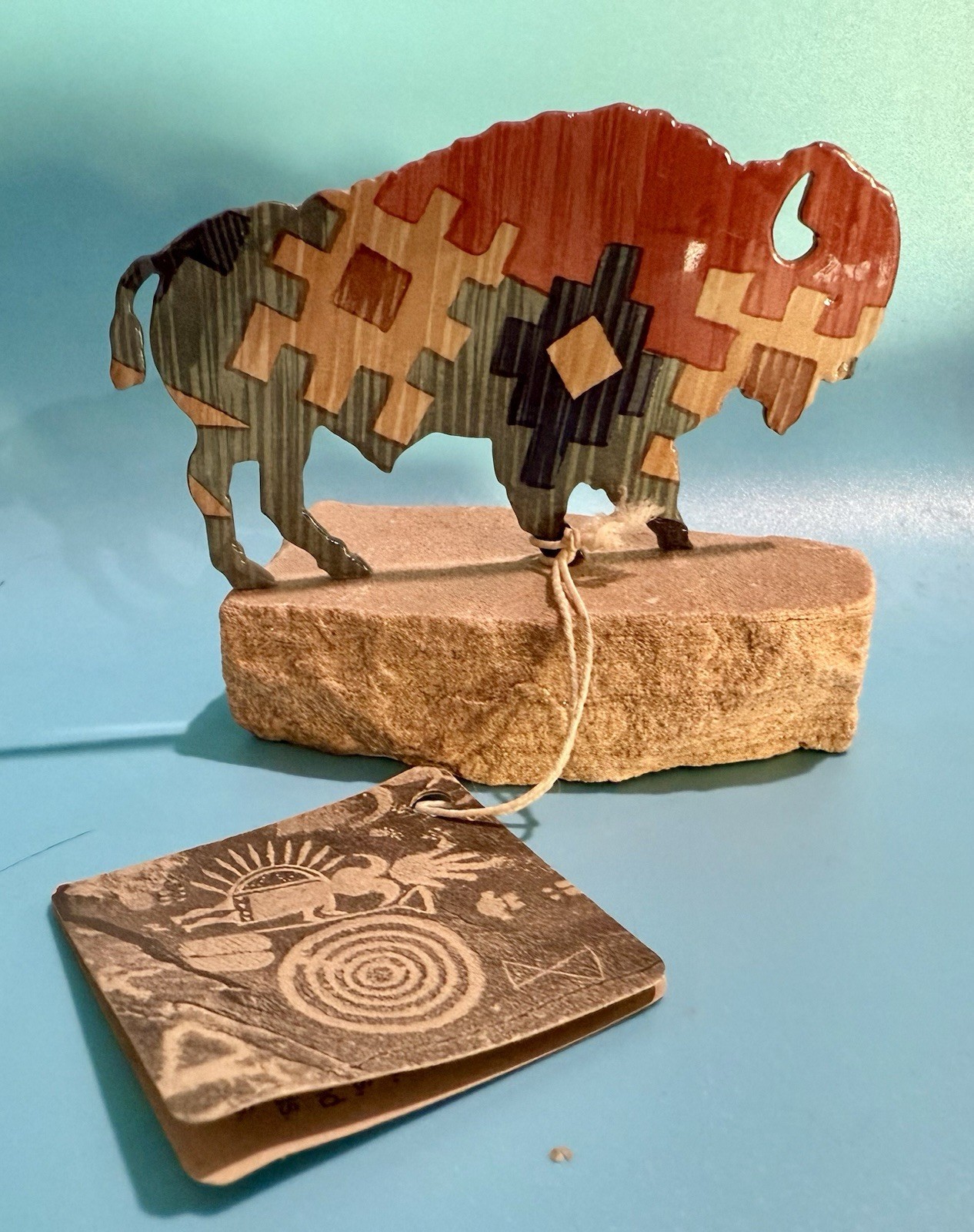 Lazart Collector Series American Bison Buffalo Metal Art on Sandstone Base w/Tag
