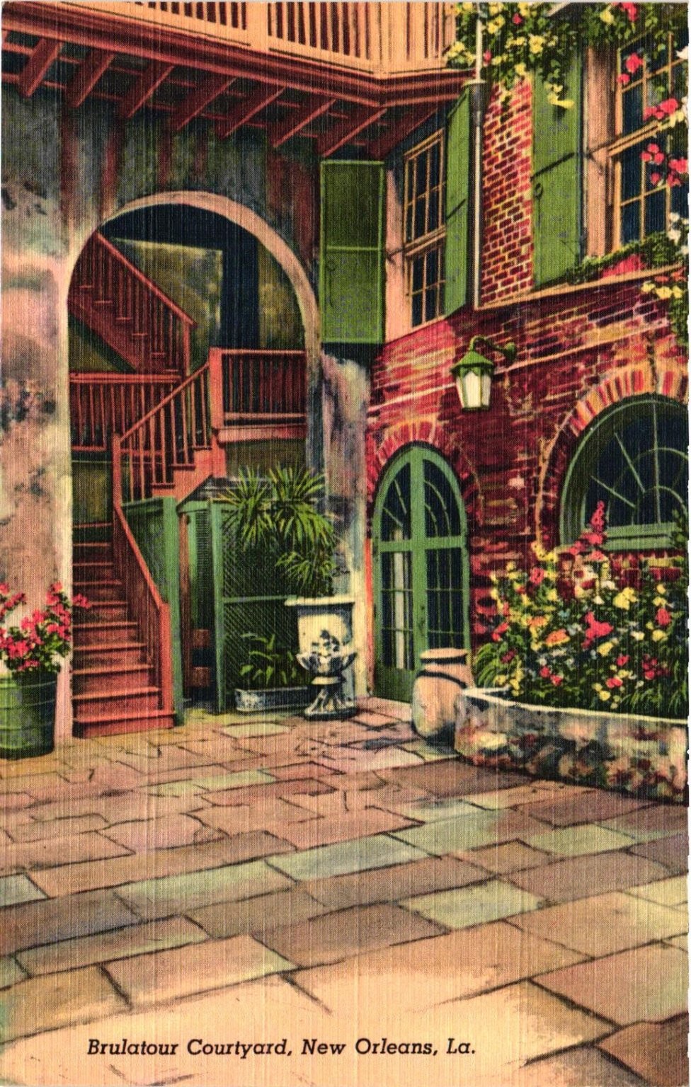 Brulatour Courtyard New Orleans LA Linen Postcard Curteich Art-Colortone
