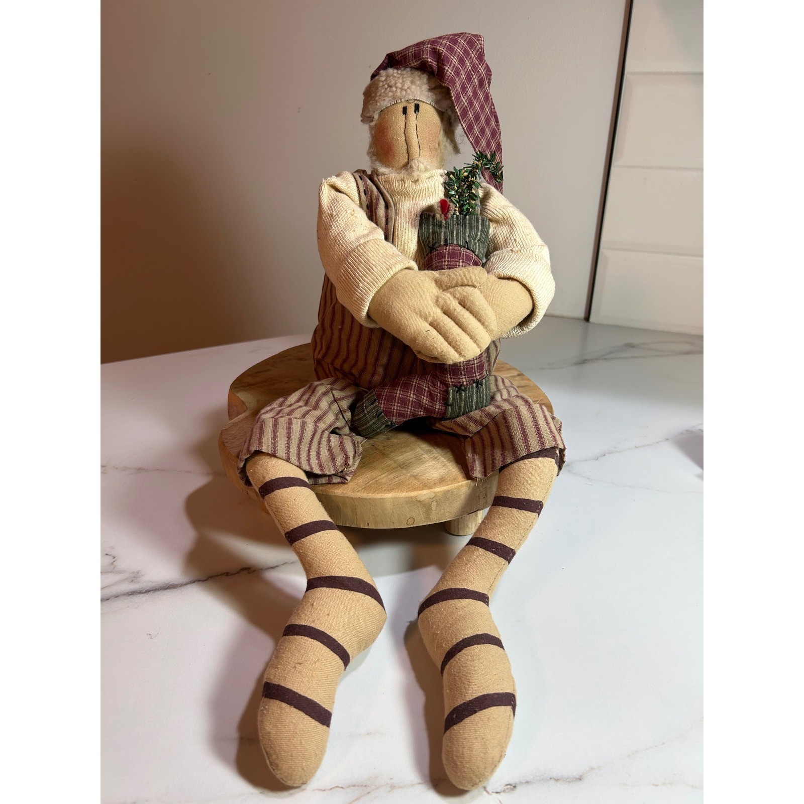 Primitive Santa Claus Shelf Sitter Doll Rustic Christmas Folk Art 24 Inch Leg