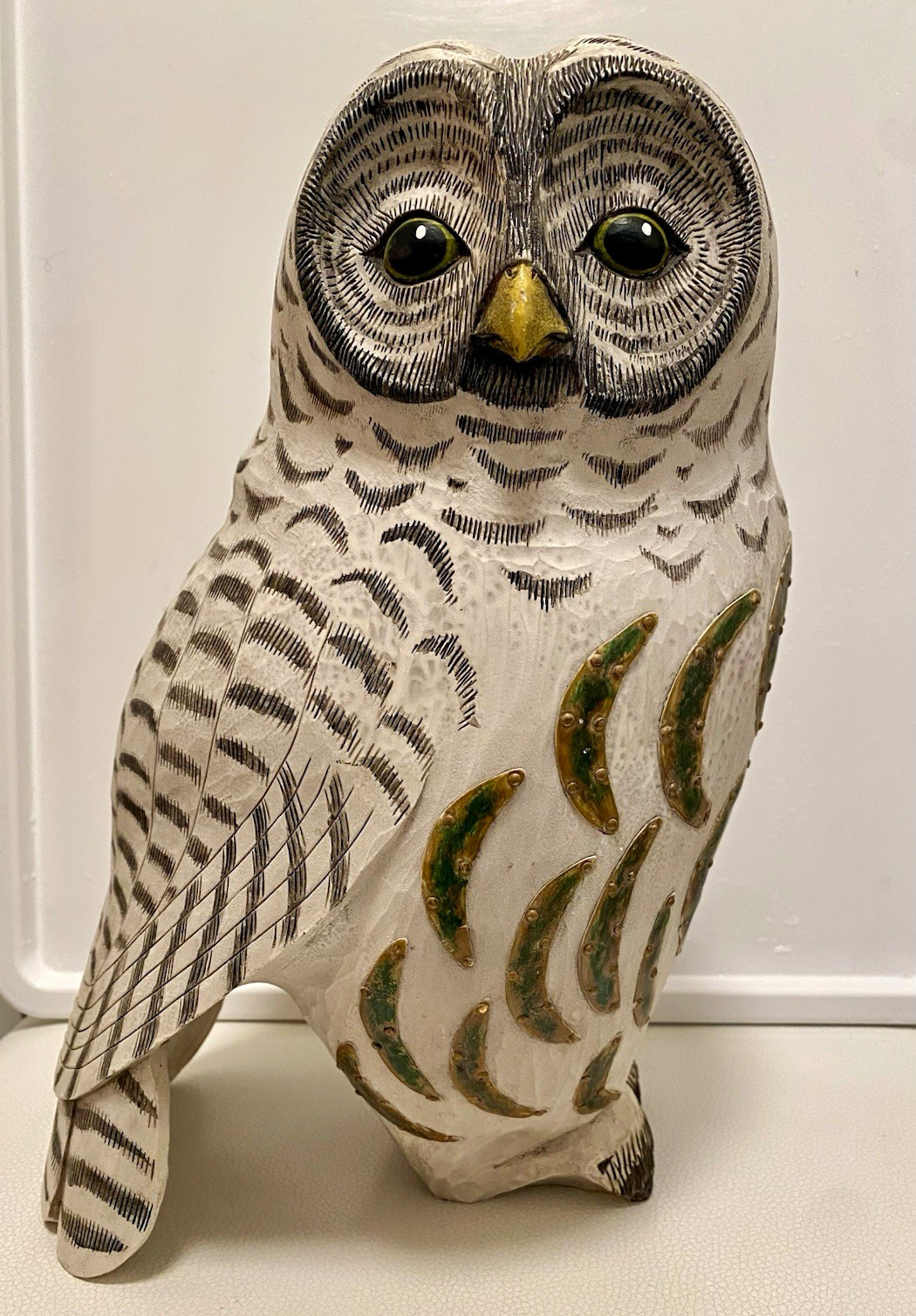 Leo Smith Signed Handmade Hand Carved Painted Wood Owl Bird Figurine Sculpture