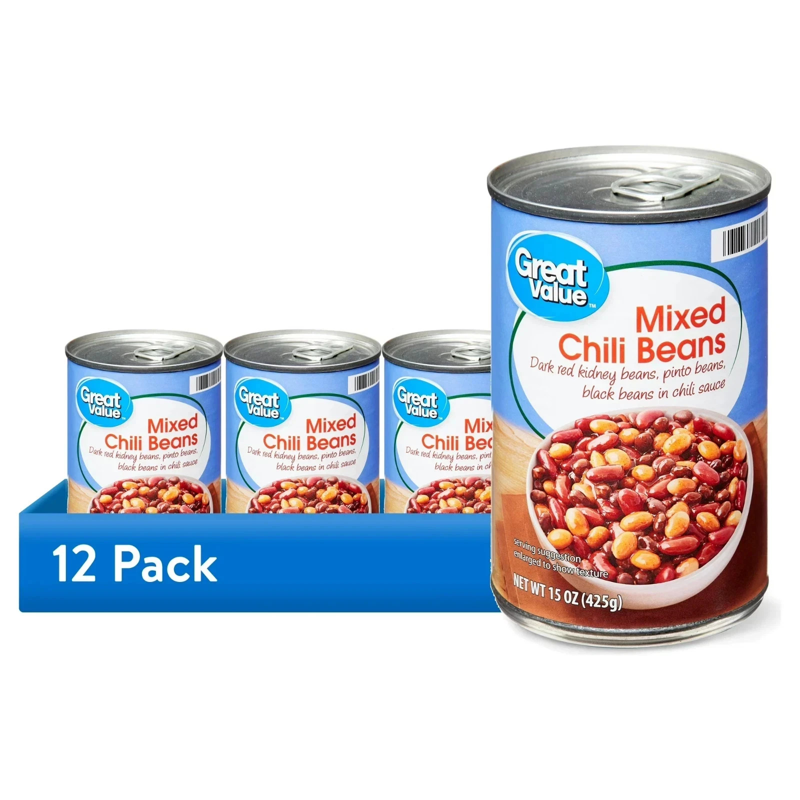 12 pack,Great Value Mixed Chili Beans, 15 oz Can. 12 pack,Great Value Mixed Chili Beans, 15 oz Can.
