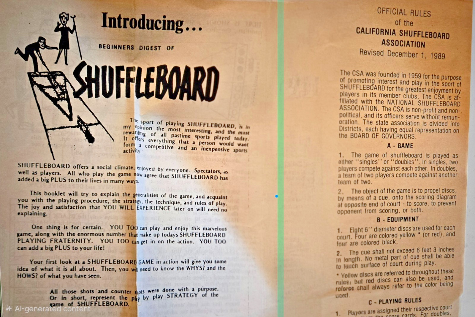 Vintage Shuffleboard Pamphlets \