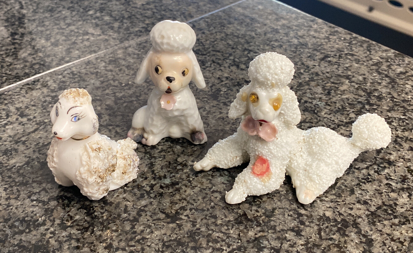 Lot of 3 Vinatge White Spaghetti Poodle Figurines Japan