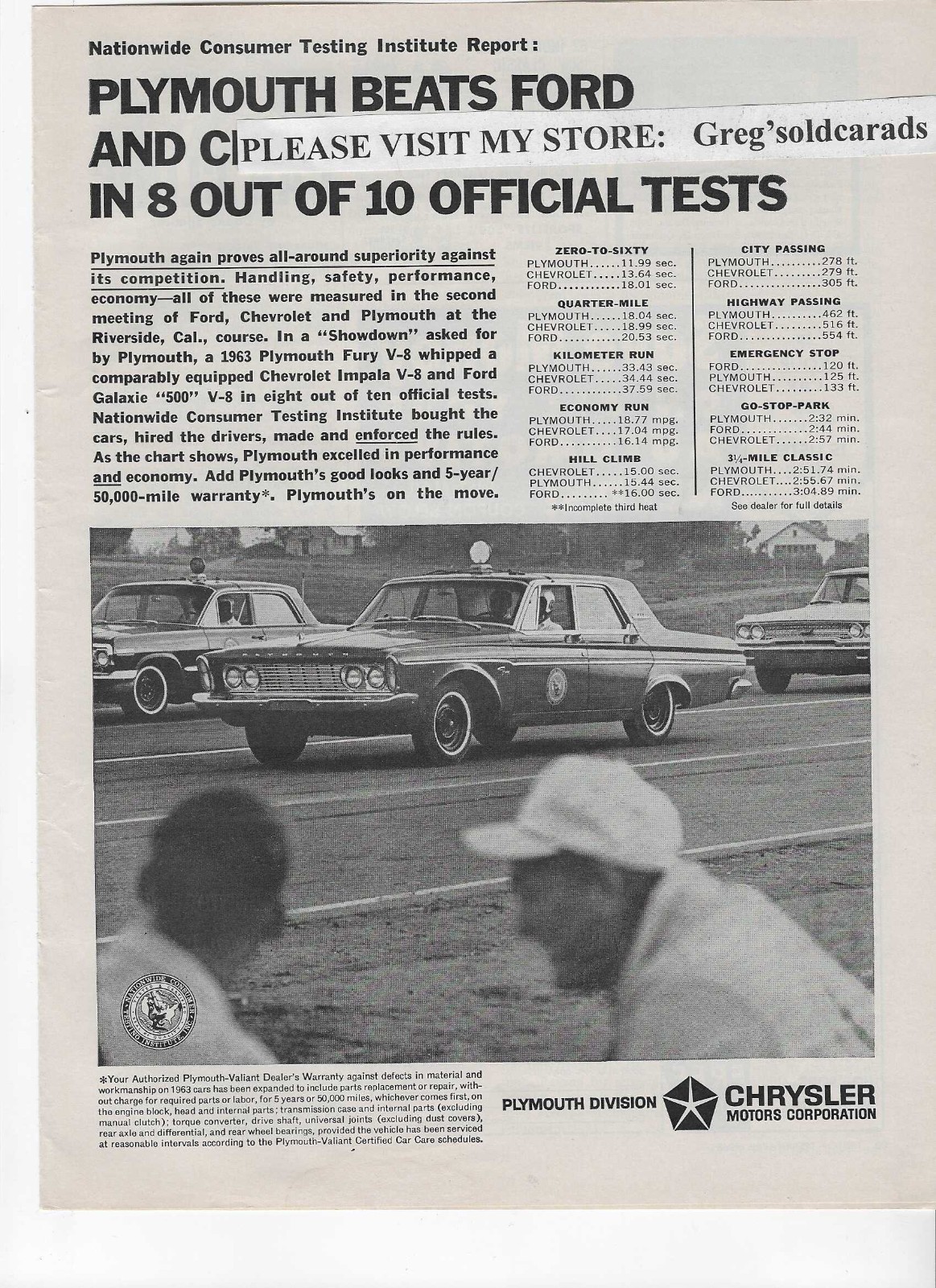 Original 1963 Plymouth Fury vintage print ad: 