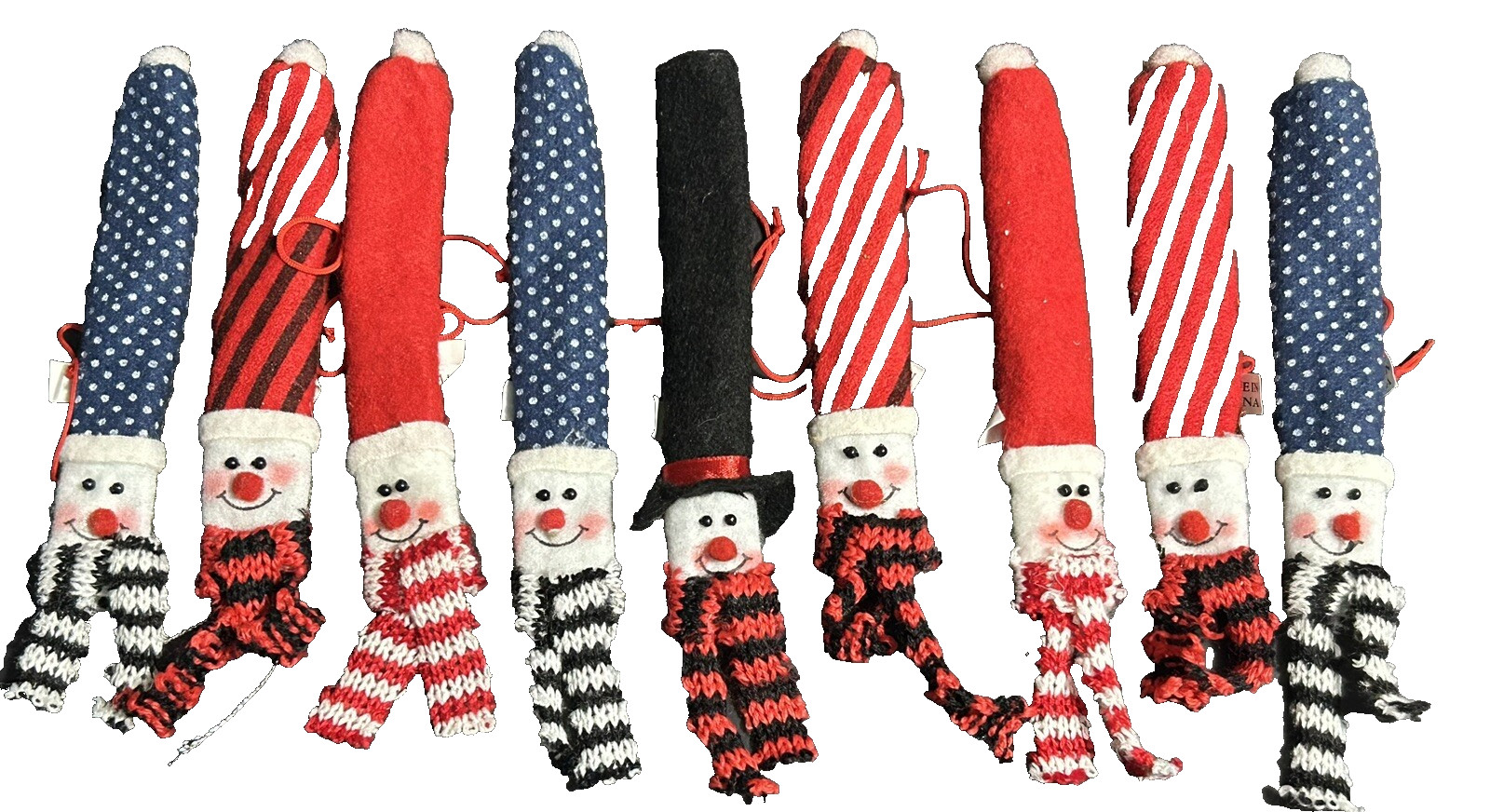 Vintage Set Of 9 Snowman Candy Cane Cover Christmas Holiday Ornaments