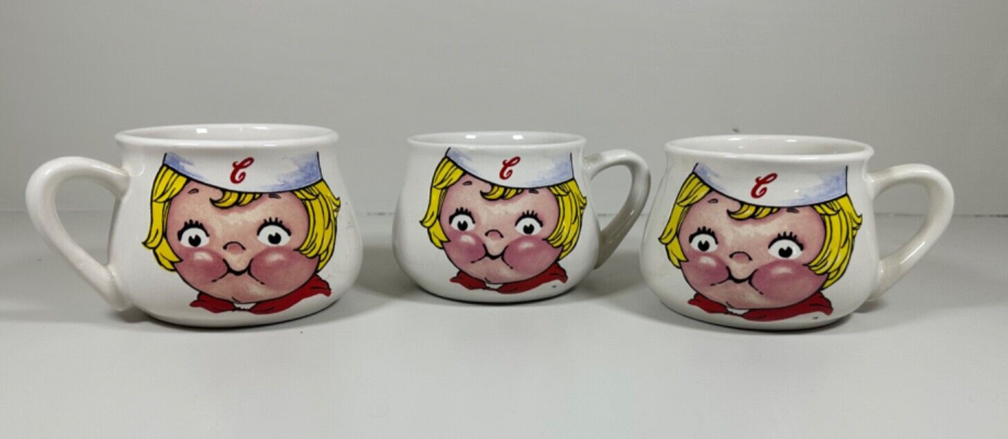 NOS 1998 Lot of 3 Vintage Faced Campbell\'s Kid Soup Mug Cup Bowl Houston HH 16oz