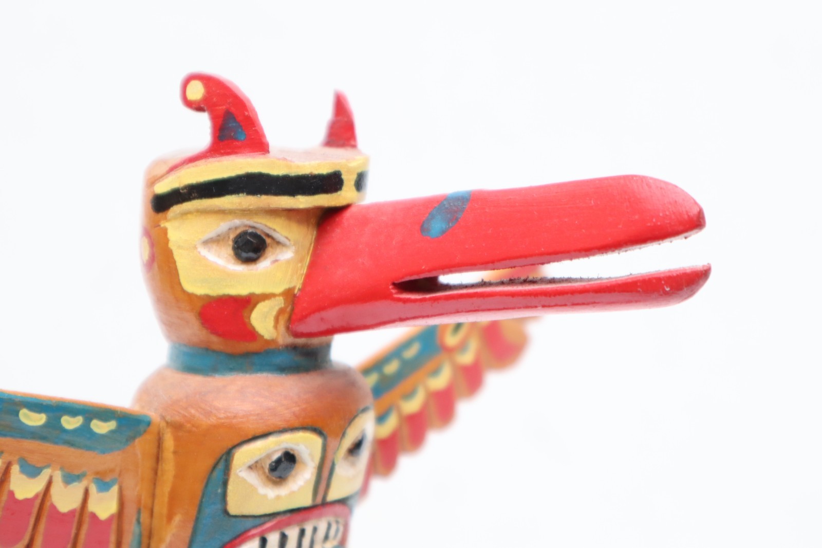 VTG Northwest Coast Native American RAVEN Hand Carved Wood Totem Pole 10.75\