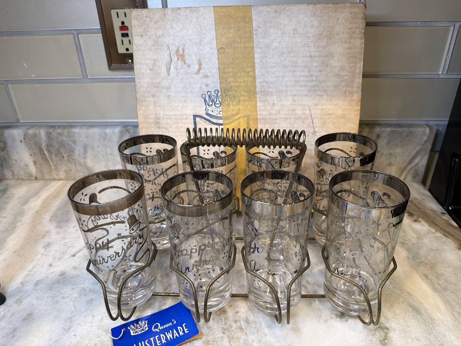 Vintage Mid-Century Modern Vitreon Queen's Lusterware HappyAnniversary Caddy Set Vintage Mid-Century Modern Vitreon Queen's Lusterware HappyAnniversary Caddy Set