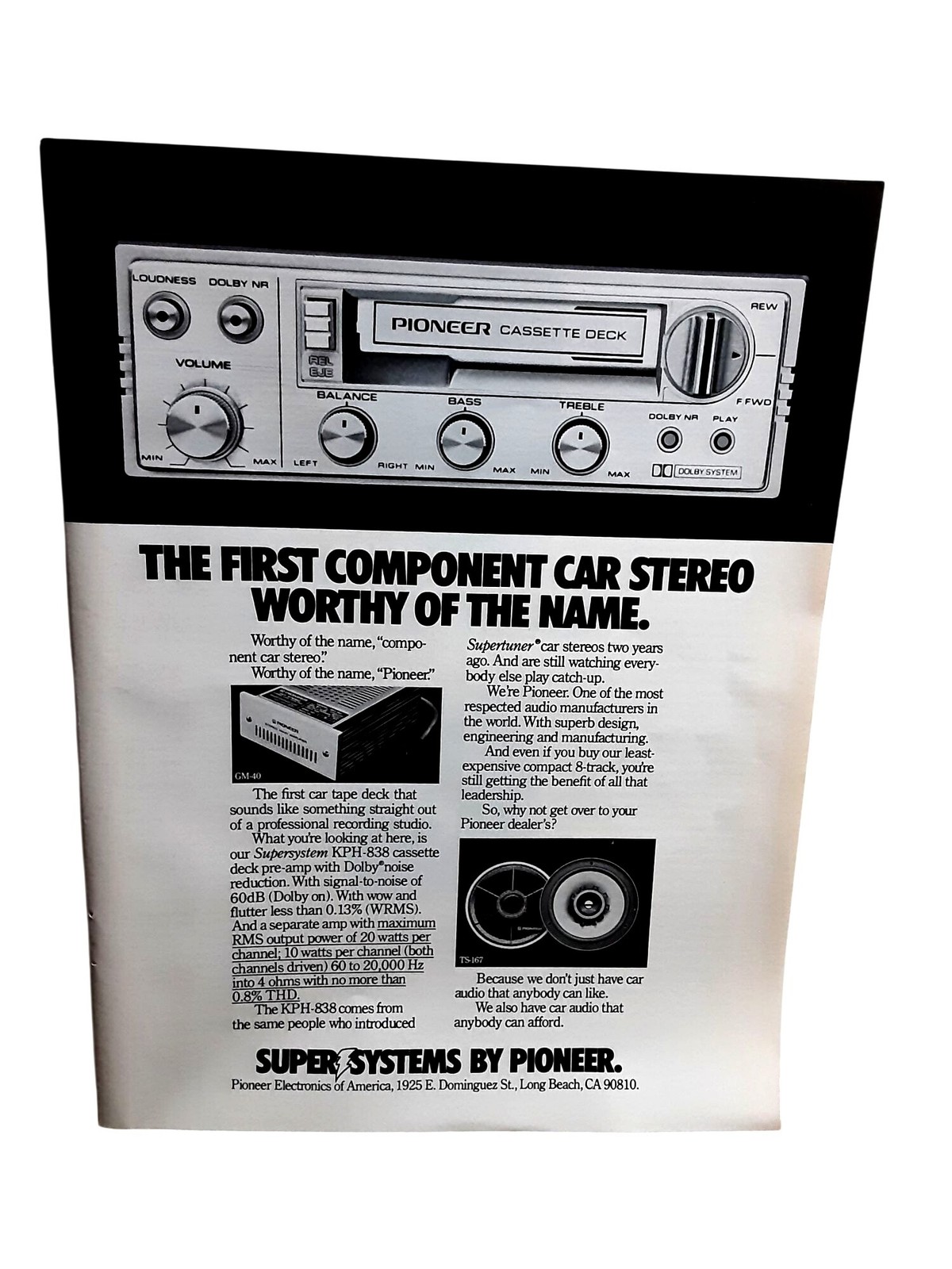 1978 Pioneer Super System Car Stereo Ad KP-H838 Cassette Deck TS-167 GM-40 70s 1978 Pioneer Super System Car Stereo Ad KP-H838 Cassette Deck TS-167 GM-40 70s