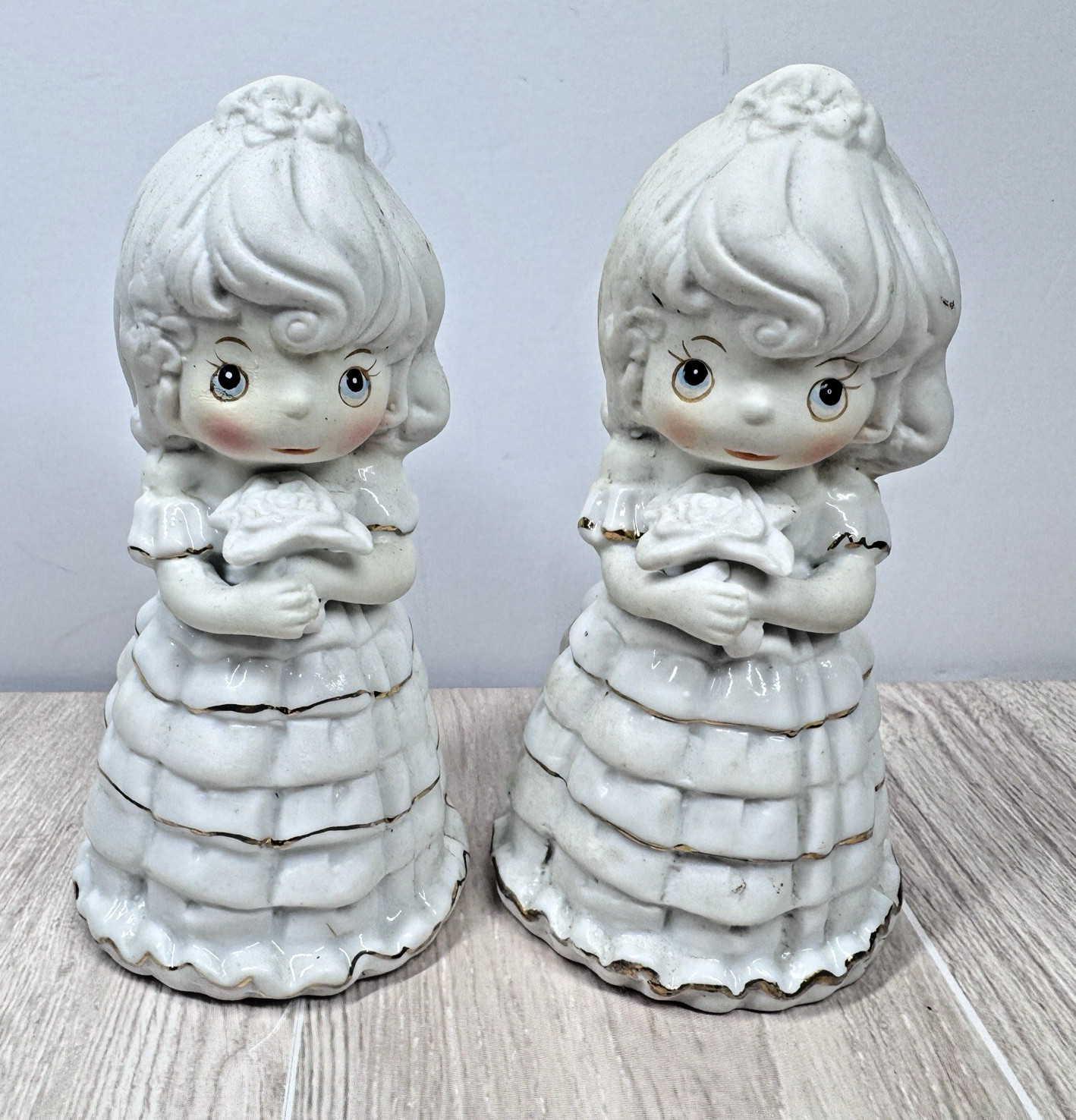 Vintage Girl Figurine Candle Holders White Ceramic Pair 3in Child Decor Set
