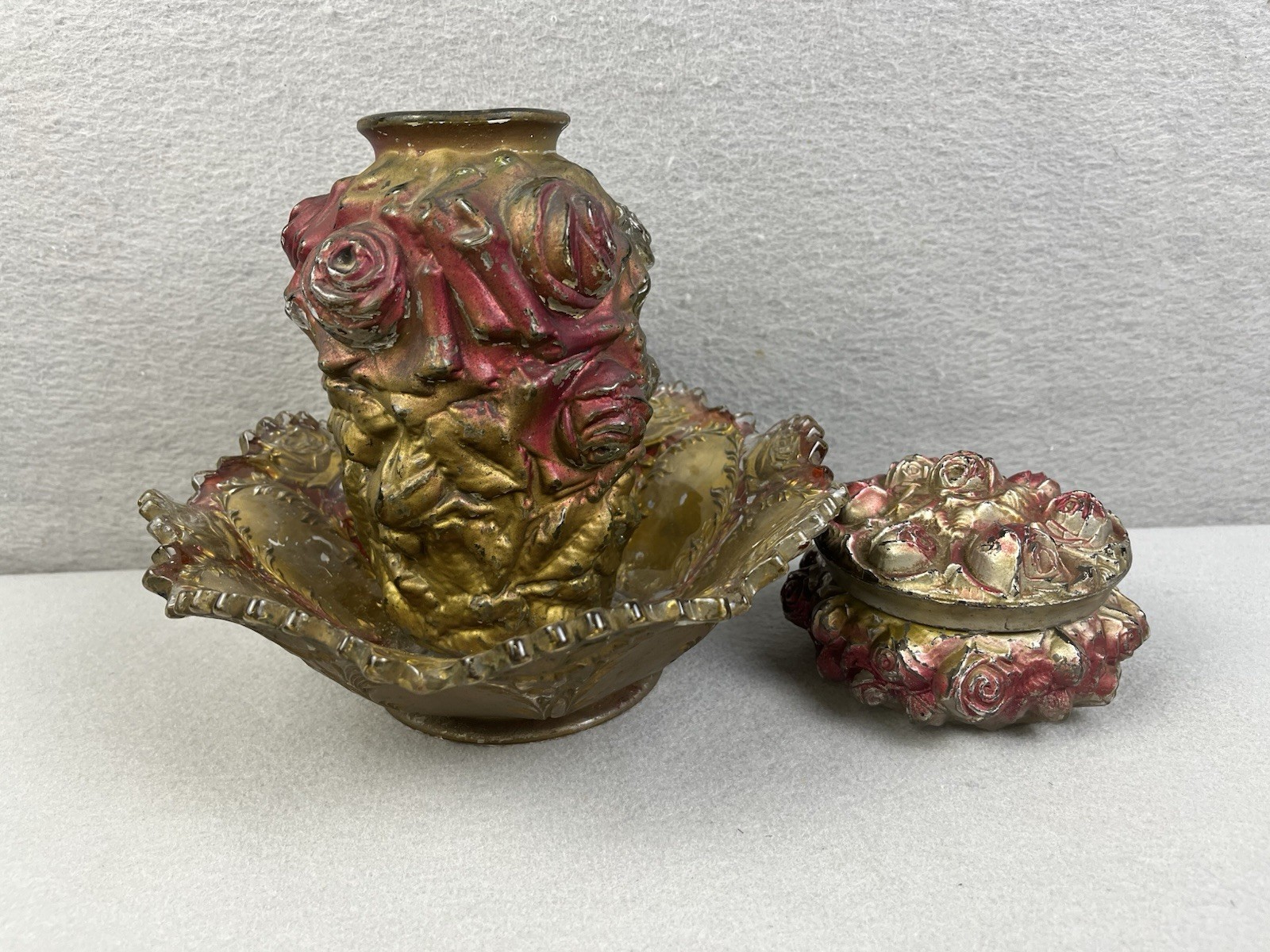 Antique 1900s Goofus Glass Cabbage Rose lot of 3