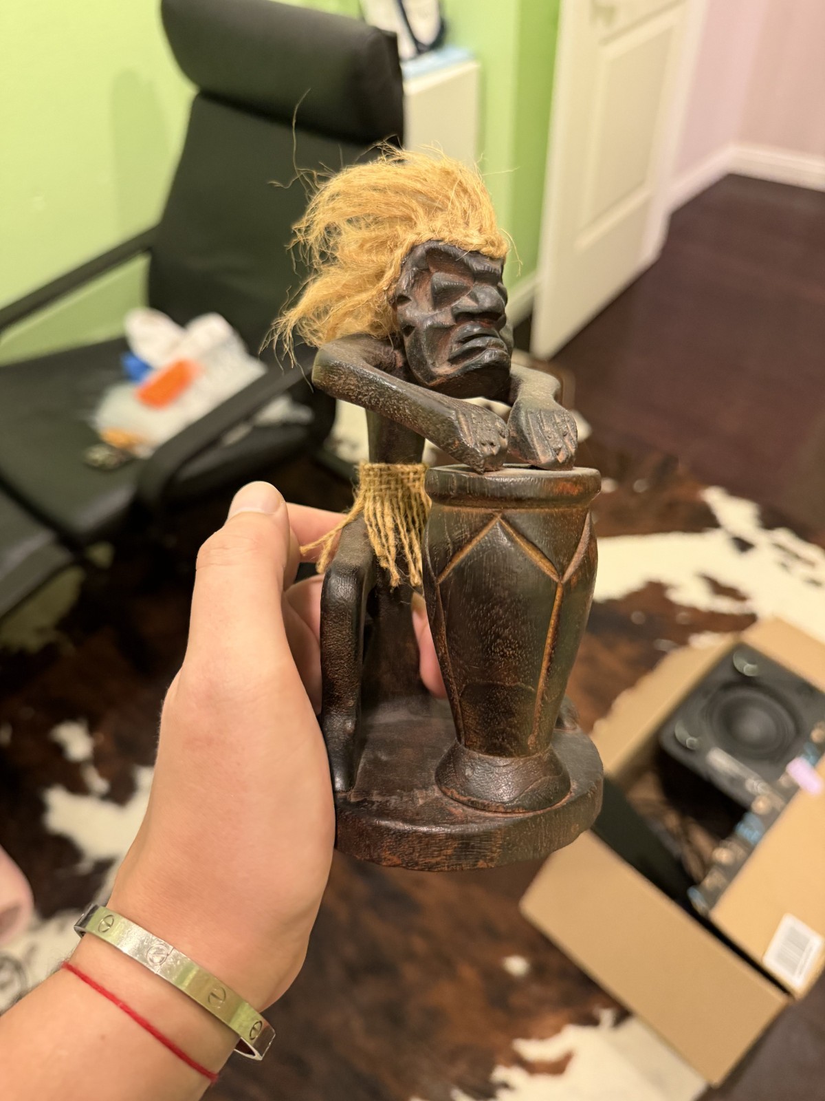 Vintage Wooden Hawaiian Drummer statue for desk