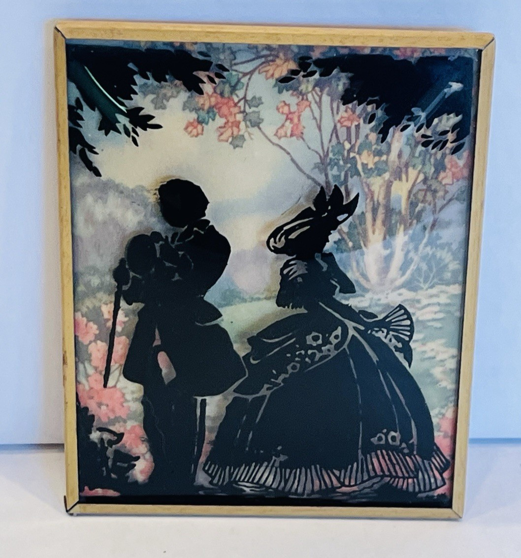 Vintage Convex Bubble Glass Victorian Silhouette Artwork Collectible 4 by 5 BINA Vintage Convex Bubble Glass Victorian Silhouette Artwork Collectible 4 by 5 BINA