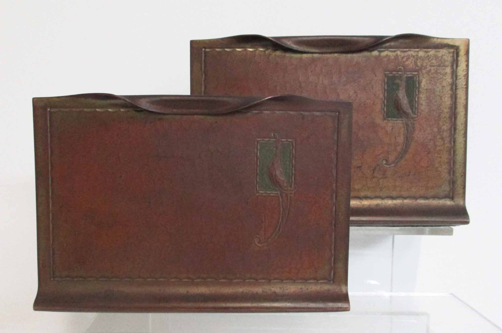 Antique Arts & Crafts Hammered Copper Bookends Roycroft Bird of Paradise 1910s