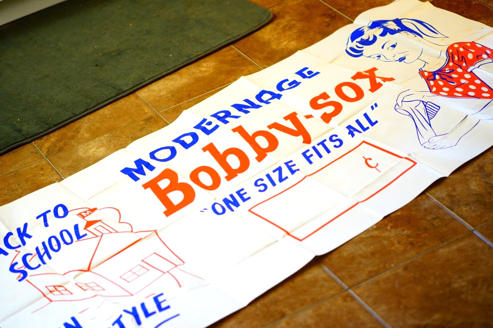 Mid-Century Modern Age Bobby Sox Advertising Screen Printed Paper Sign 60\