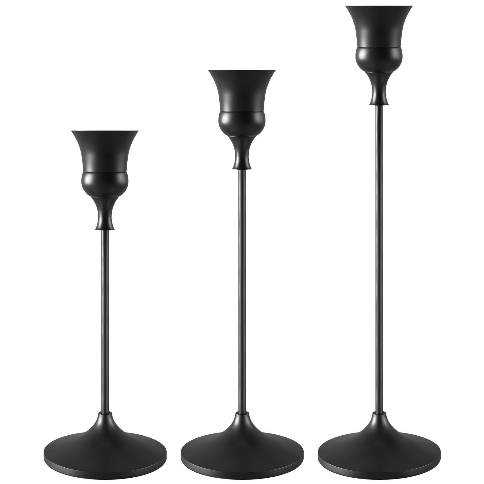 Showin Candlestick Holders Black, 3 Packs Taper Candle 1 set (3 pcs), Black
