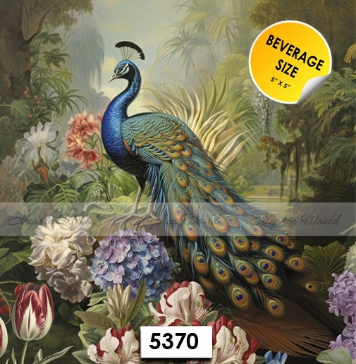 (5370-Orig) TWO Paper BEVERAGE / COCKTAIL Decoupage Art Craft Napkins - PEACOCK (5370-Orig) TWO Paper BEVERAGE / COCKTAIL Decoupage Art Craft Napkins - PEACOCK