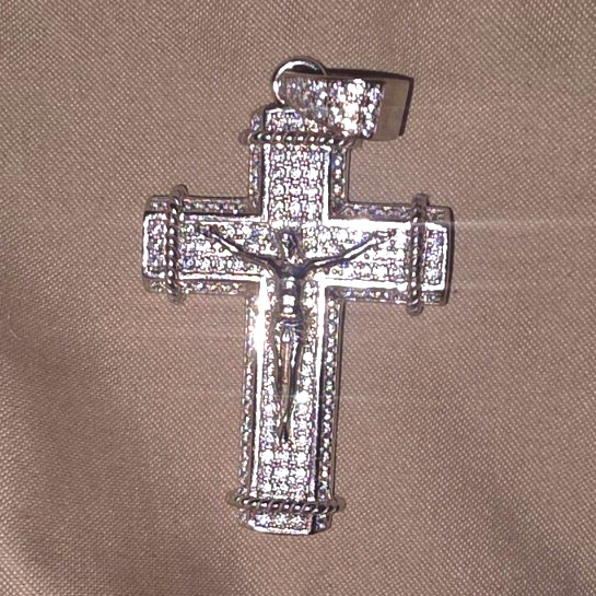 Silver Tone Rhinestone Crucifix Cross Pendant Charm - Christianity