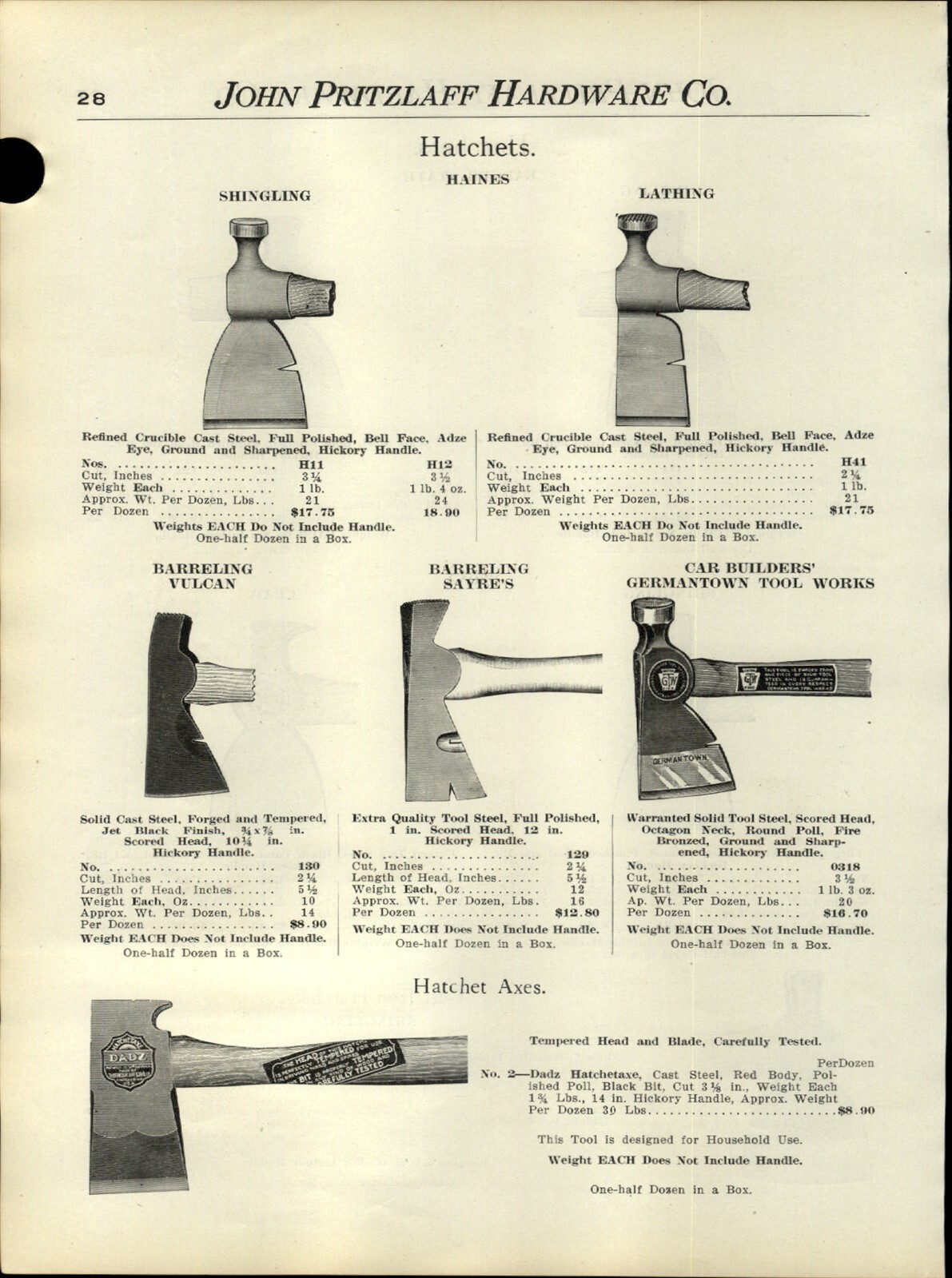 1916 PAPER AD Dadz Germantown Tool Works Sayre\'s Hatchet Badger State Usona 