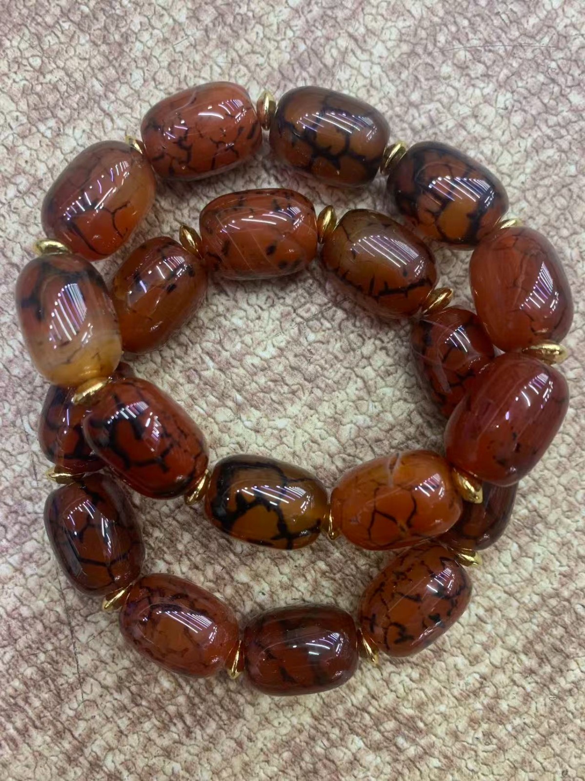 2Pcs Rare Tibetan Dragon Vein Natural Agate Dzi Beads Bracelets