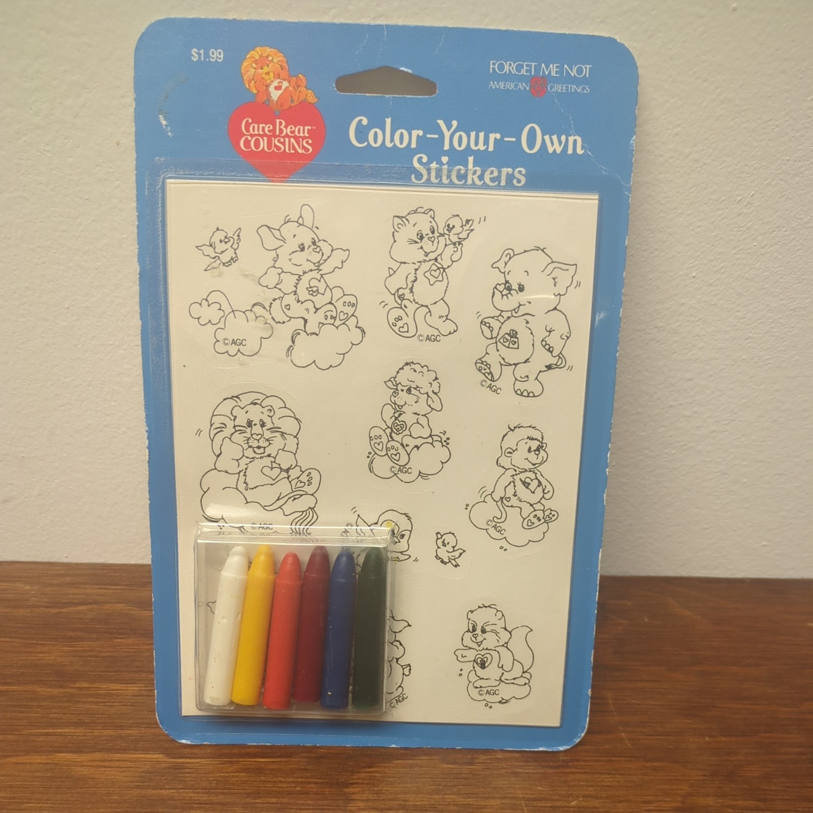 Vintage \'85 Care Bear COUSINS stickers + crayons American greetings RARE FREE SH
