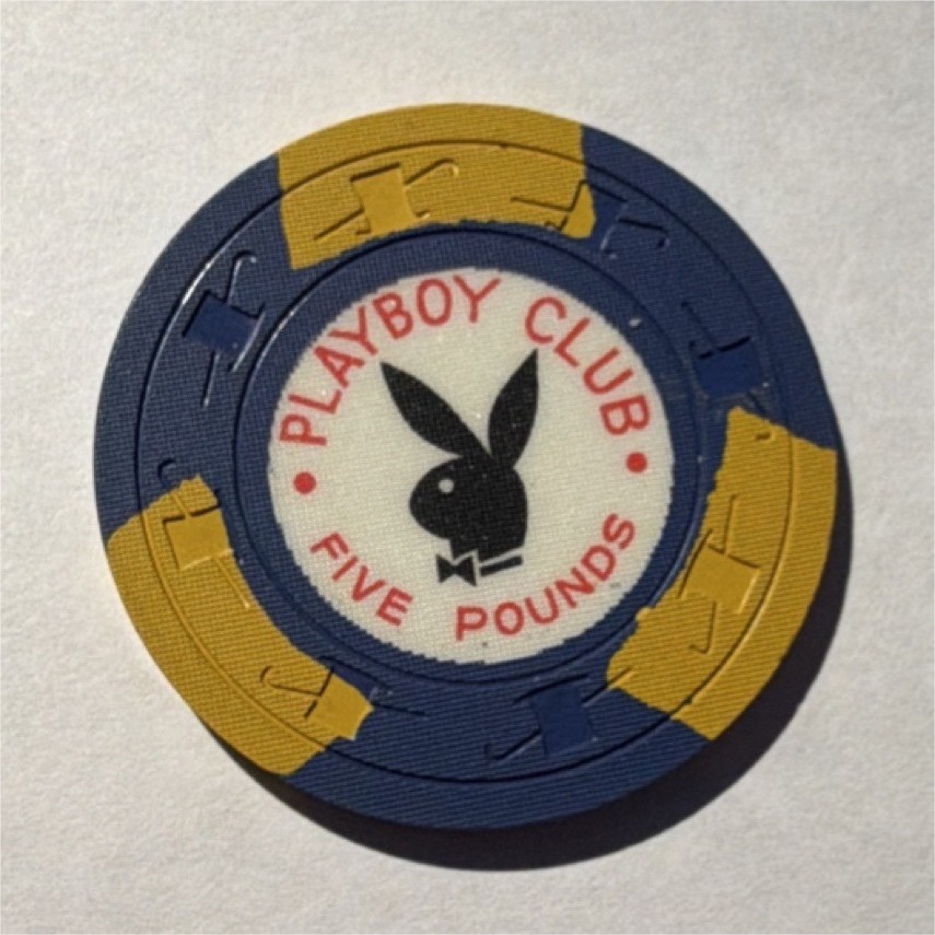 Playboy Club London Casino Chip £5 Five Pounds Blue & Yellow Playboy Club London Casino Chip £5 Five Pounds Blue & Yellow