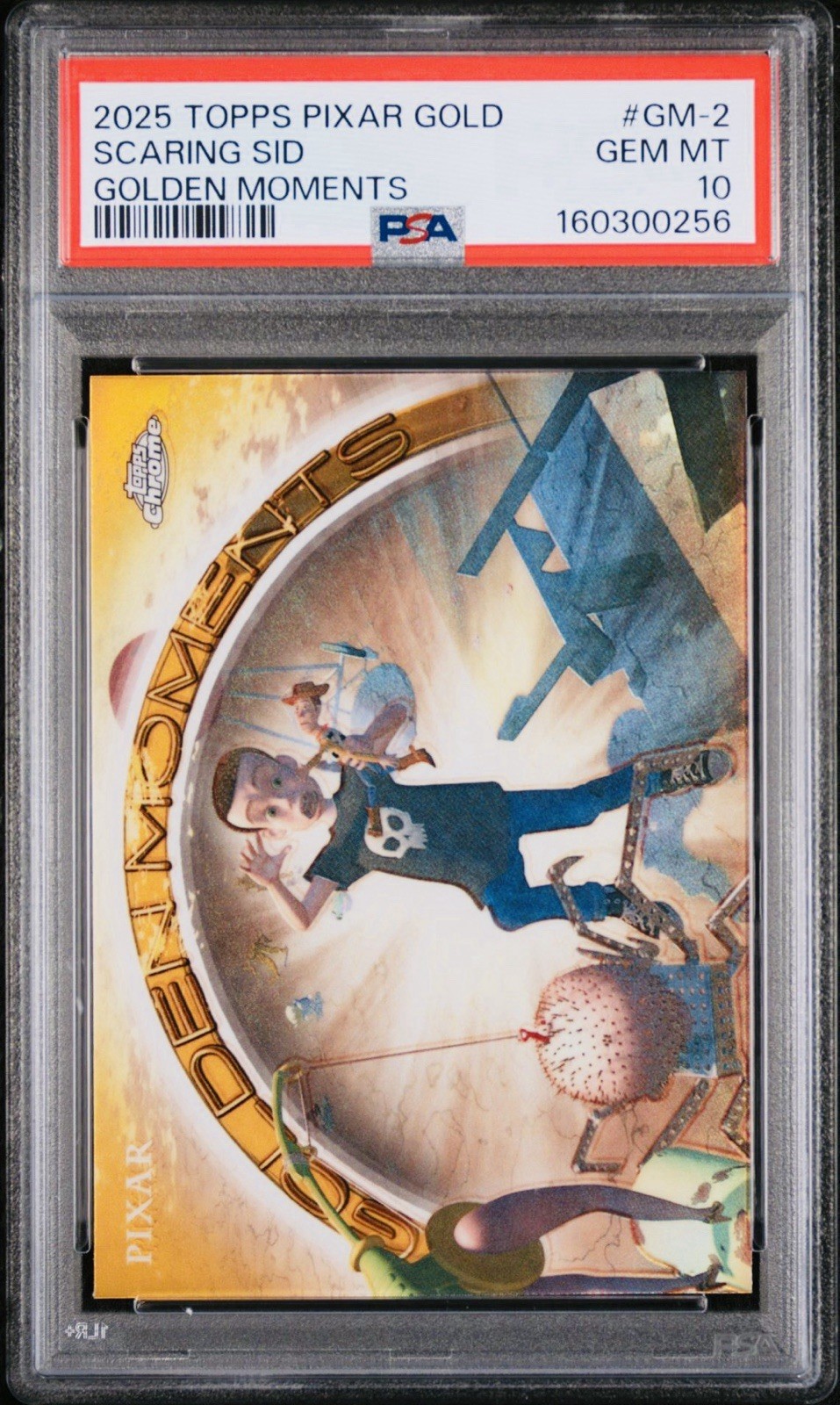 2025 Topps Chrome Pixar Gold SCARING SID Golden Moments Card Toy Story PSA 10