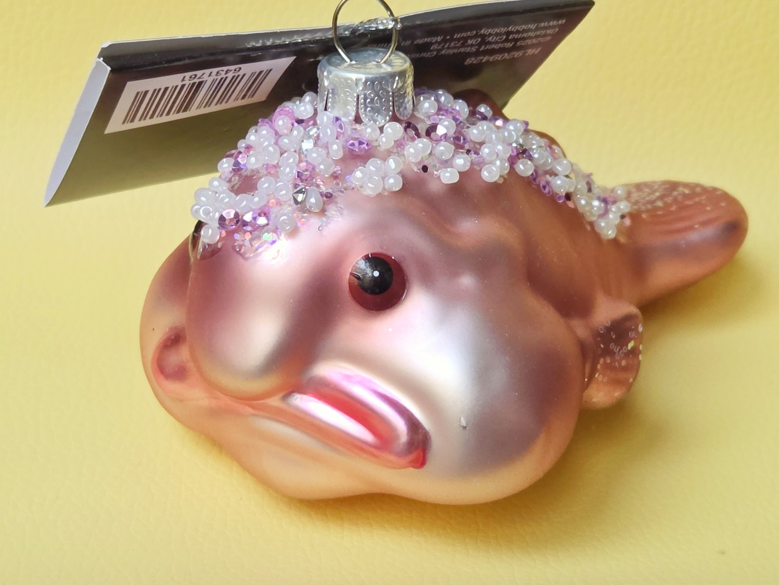 NEW Robert Stanley Pearlescent Jewelerd Beaded Sea Blobfish Glass Fish Ornament