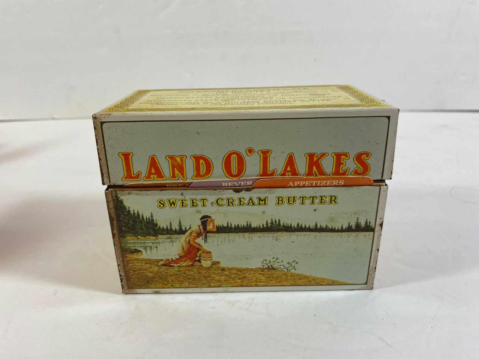  Land O\' Lakes Sweet Cream Butter Metal Tin Recipe Card Box & Cards   T2