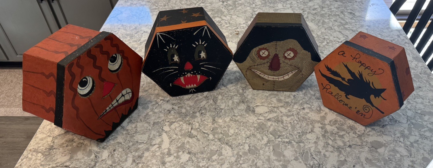 4 Rare Rick Conant Halloween Vintage Folk Art nesting boxes 2000 OOAK DECOR CAT 4 Rare Rick Conant Halloween Vintage Folk Art nesting boxes 2000 OOAK DECOR CAT