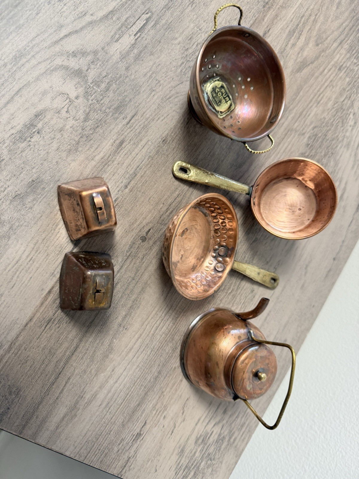 Vintage Mini Copper Kitchen Set with Brass Claw Feet and Handles Made In Italy