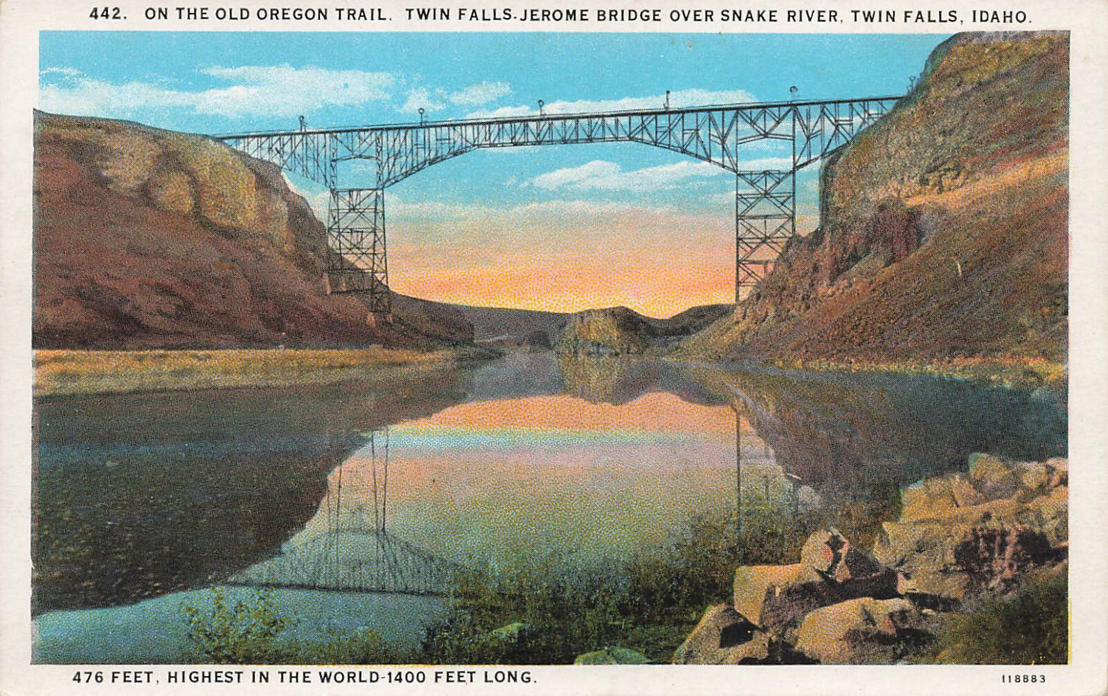 TWIN FALLS JEROME BRIDGE OVER SNAKE RIVER POSTCARD TWIN FALLS ID IDAHO 1920s