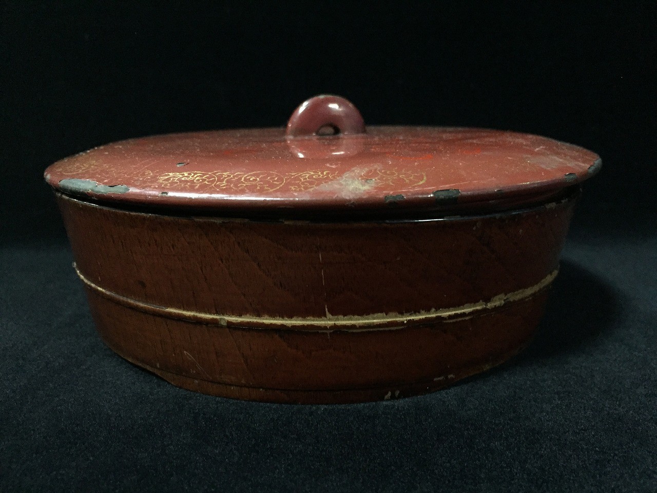 T1010 Vintage Japanese Lacquerware Box Peony Flower Candy Bowl Covered Trinket