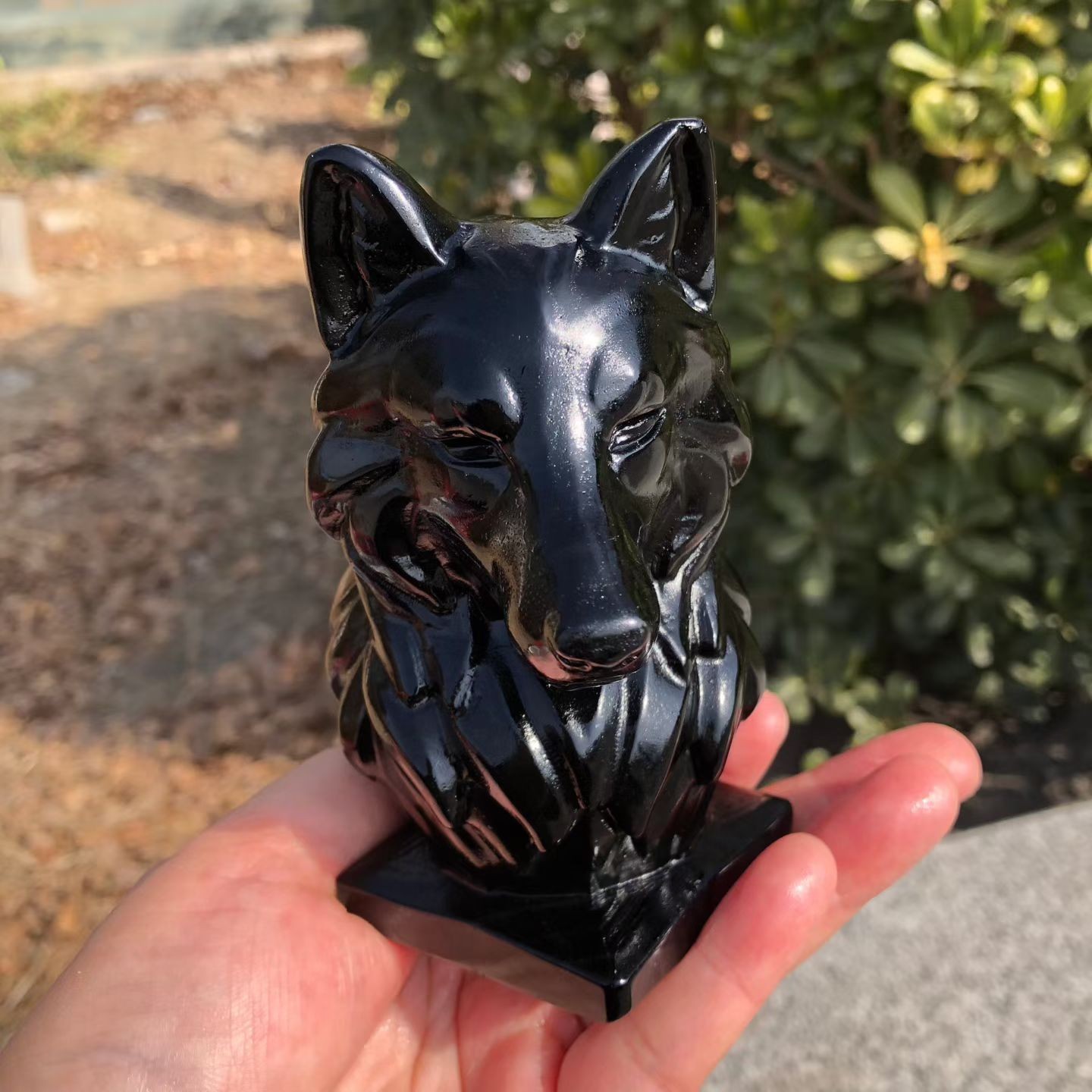1pc Natural Obsidian Hand Carved Wolf Head Crystal Skull Reiki Healing mineral