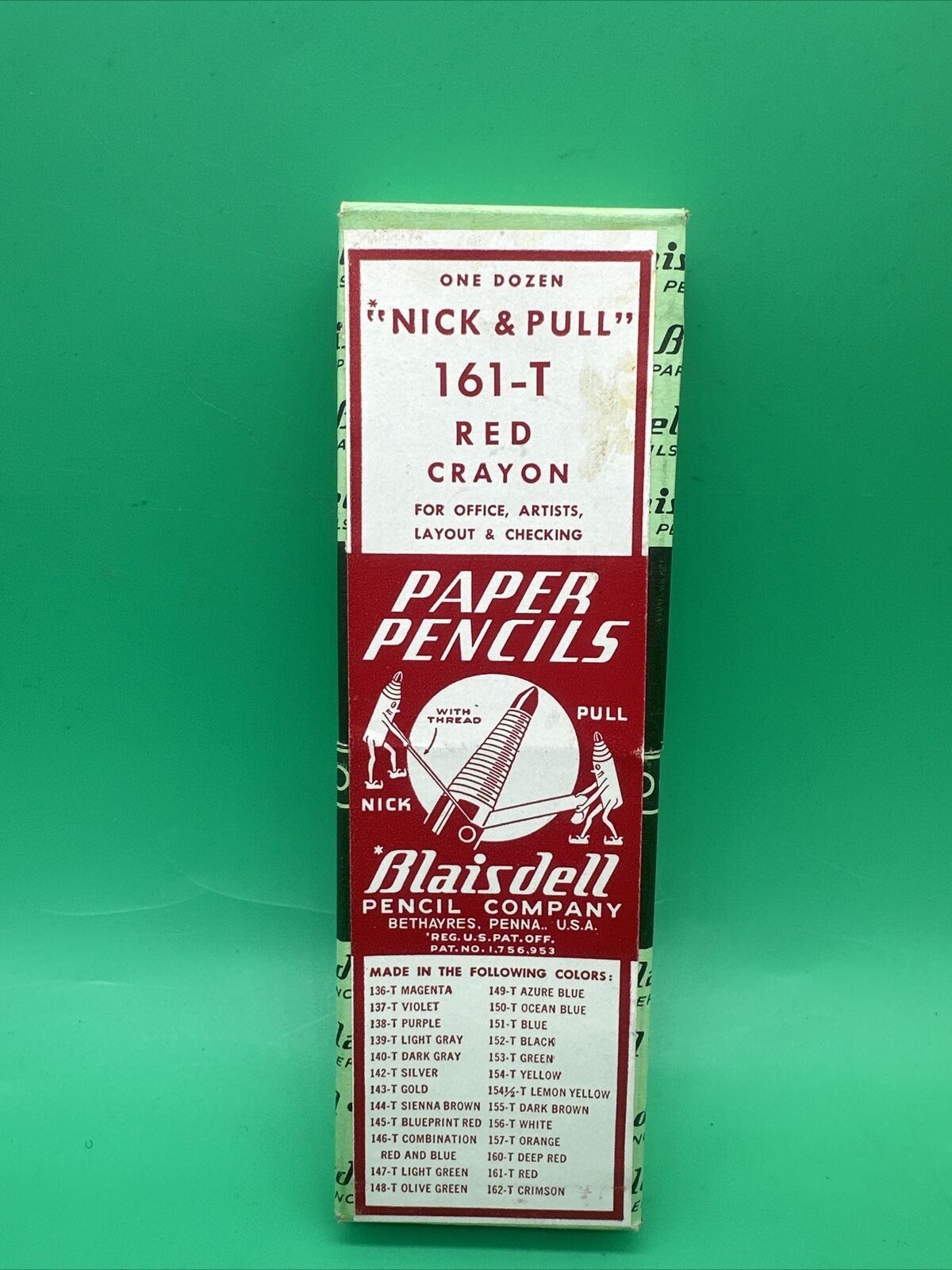 Brand New NOS BLAISDELL 12pc Vintage Pencil Paper Peel Wax 161-T Red Crayon