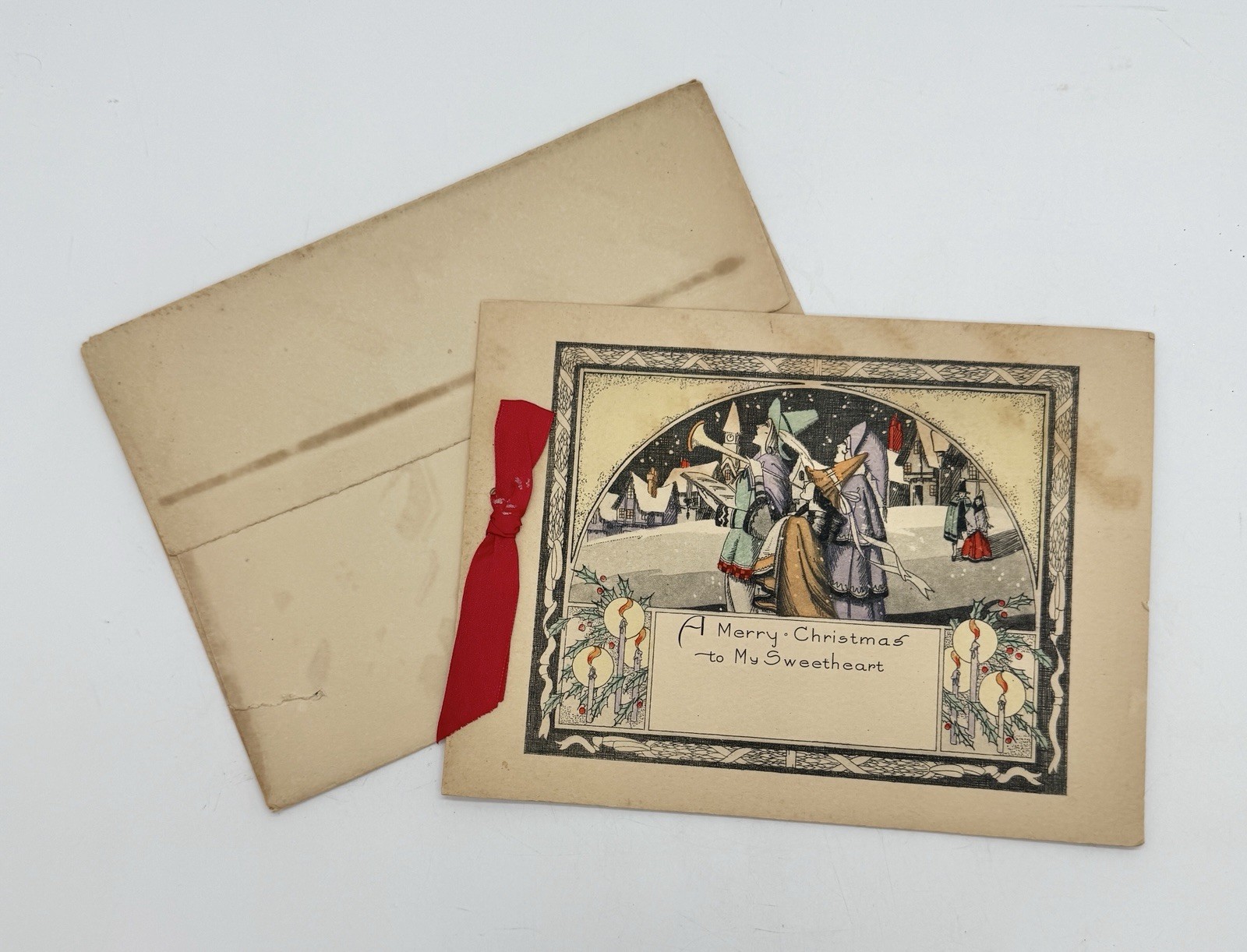 Antique Art Deco Christmas Holiday Greeting Card For Sweetheart 1920s/30s Unused