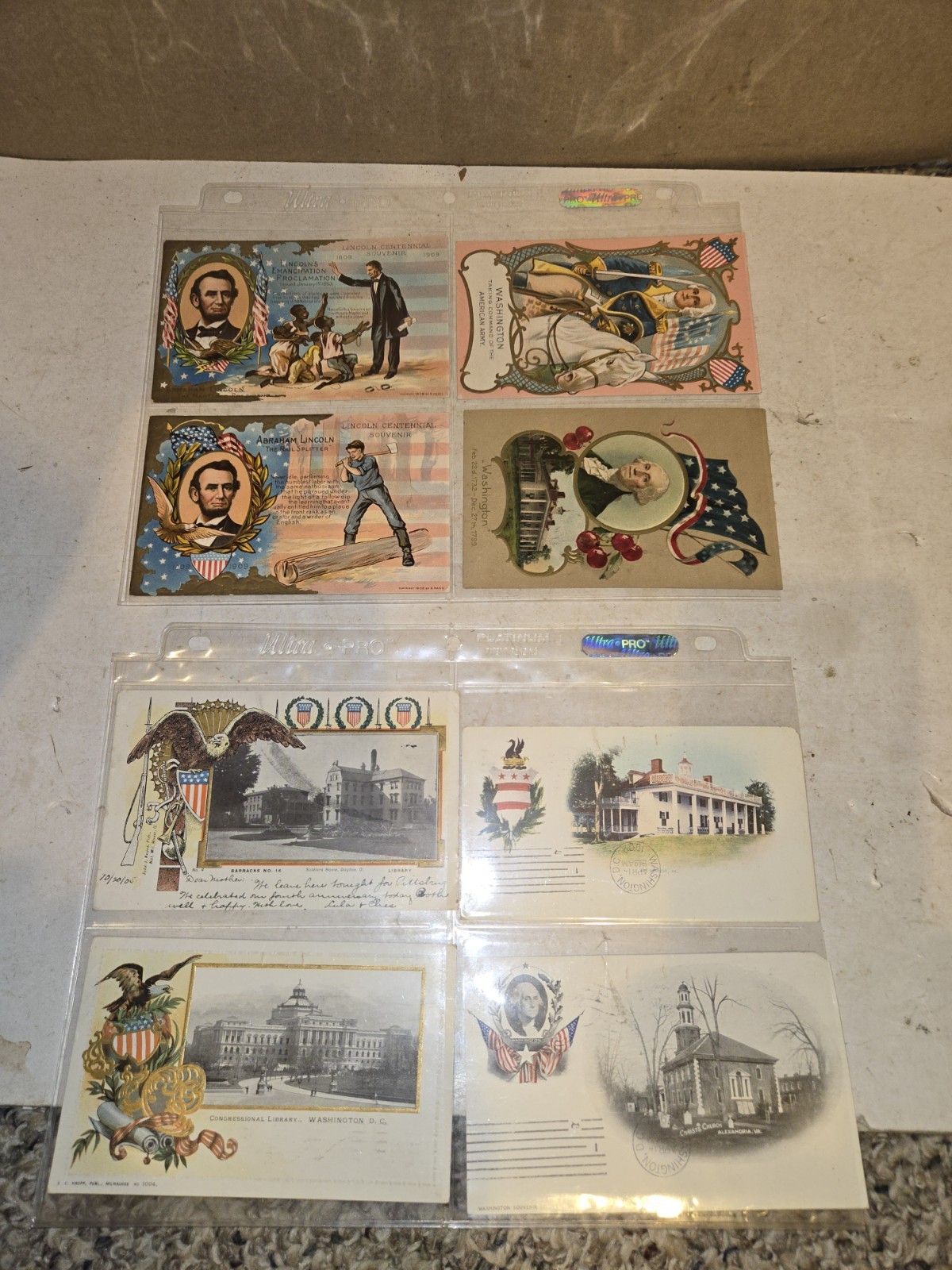 8 Vintage 1909 Abraham Lincoln,George Washington,Military Patriotic Postcards