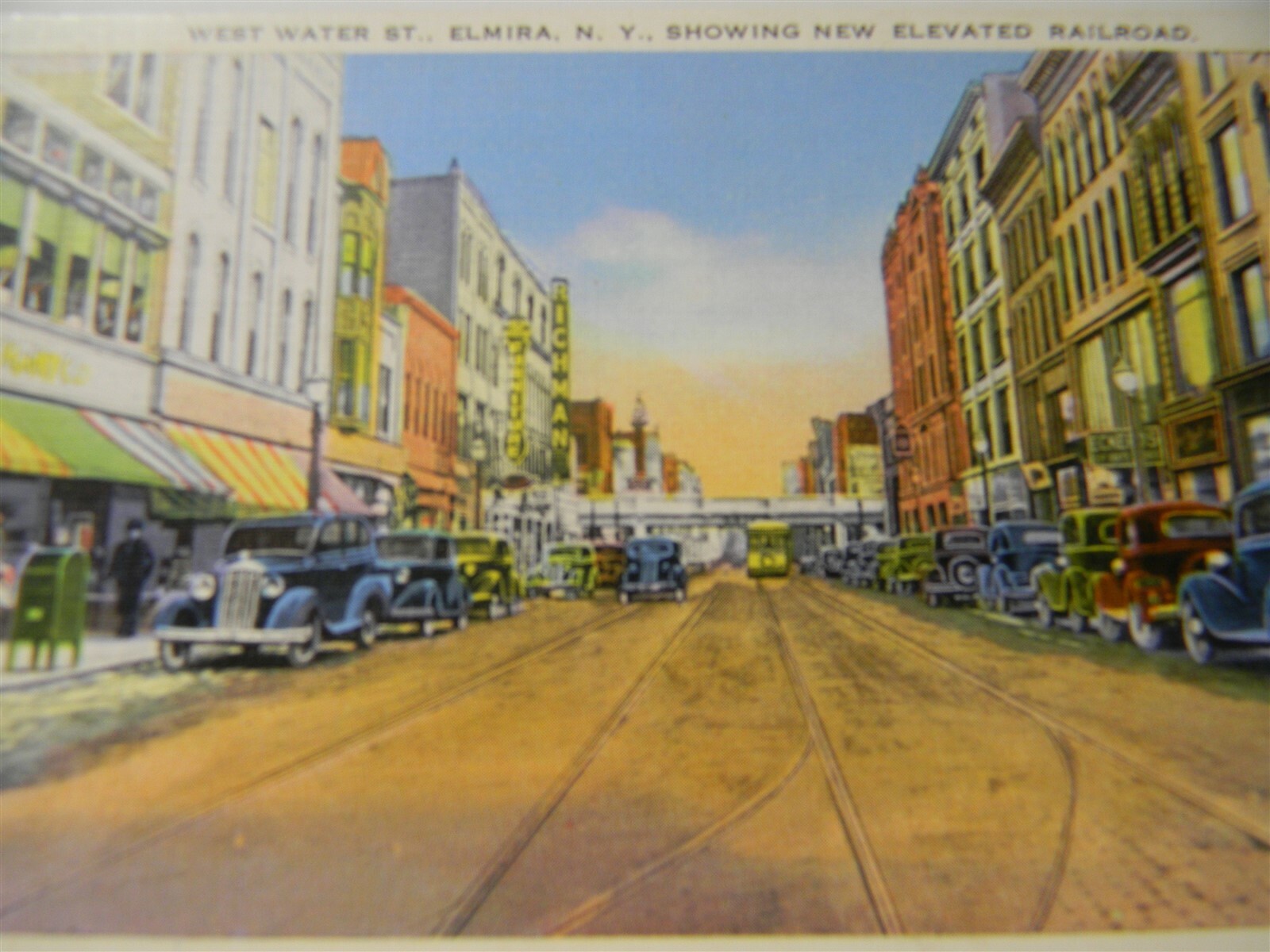 Vintage West Water Street View Elmira New York Postcard Old Cars P18