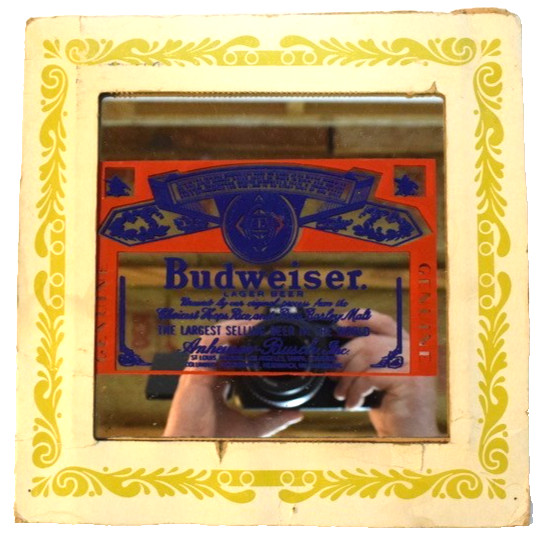 Vintage Budweiser Beer Glass Mirror Carnival Prize Sign Bar Ware Barware Mirror
