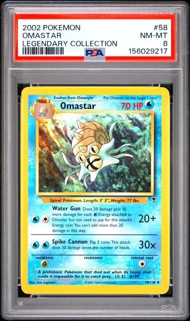 2002 POKEMON LEGENDARY COLLECTION #58 OMASTAR LEGENDARY COLLECTION PSA 8