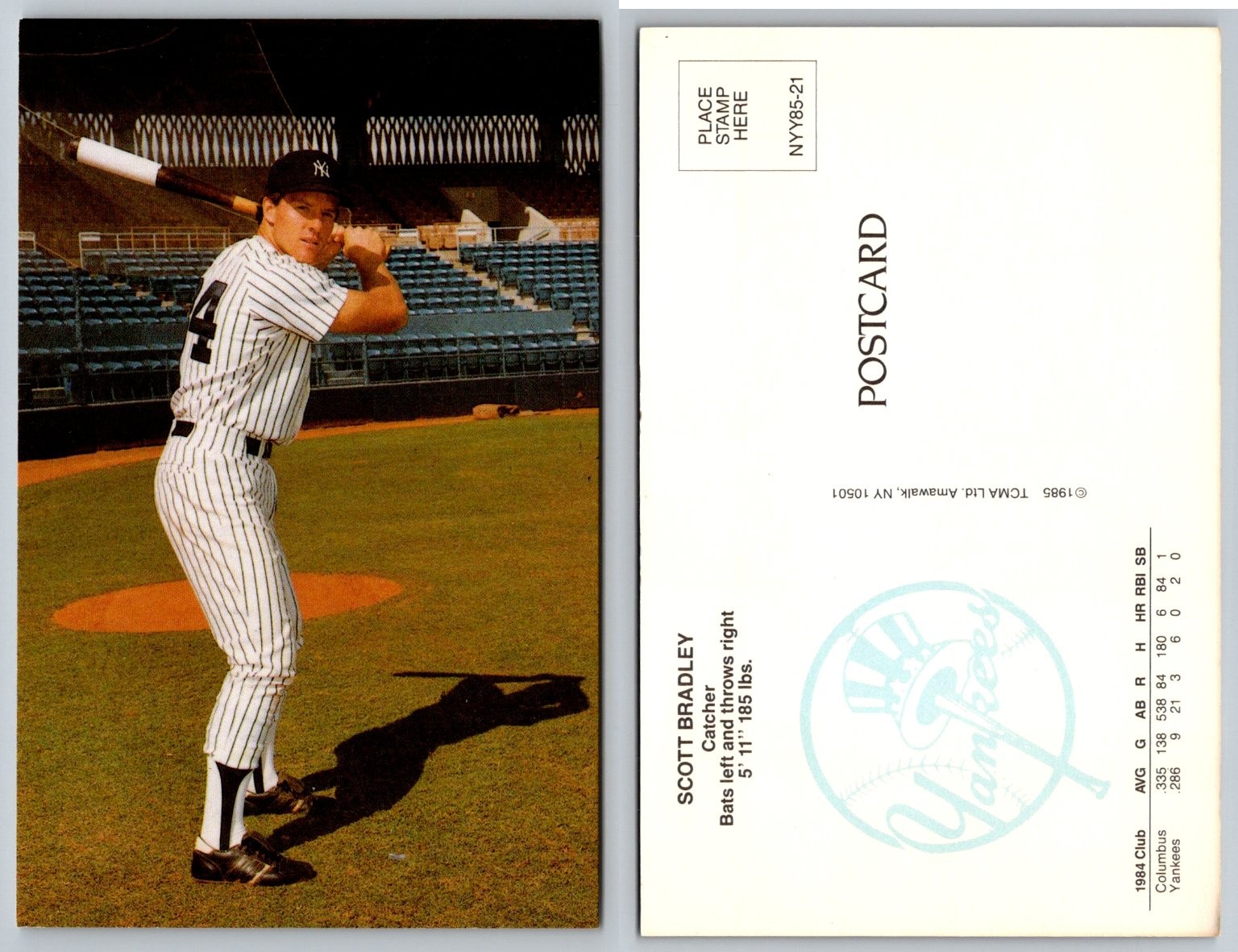 1985 Scott Bradley New York Yankees Baseball Player Postcard Vintage 1985 Scott Bradley New York Yankees Baseball Player Postcard Vintage