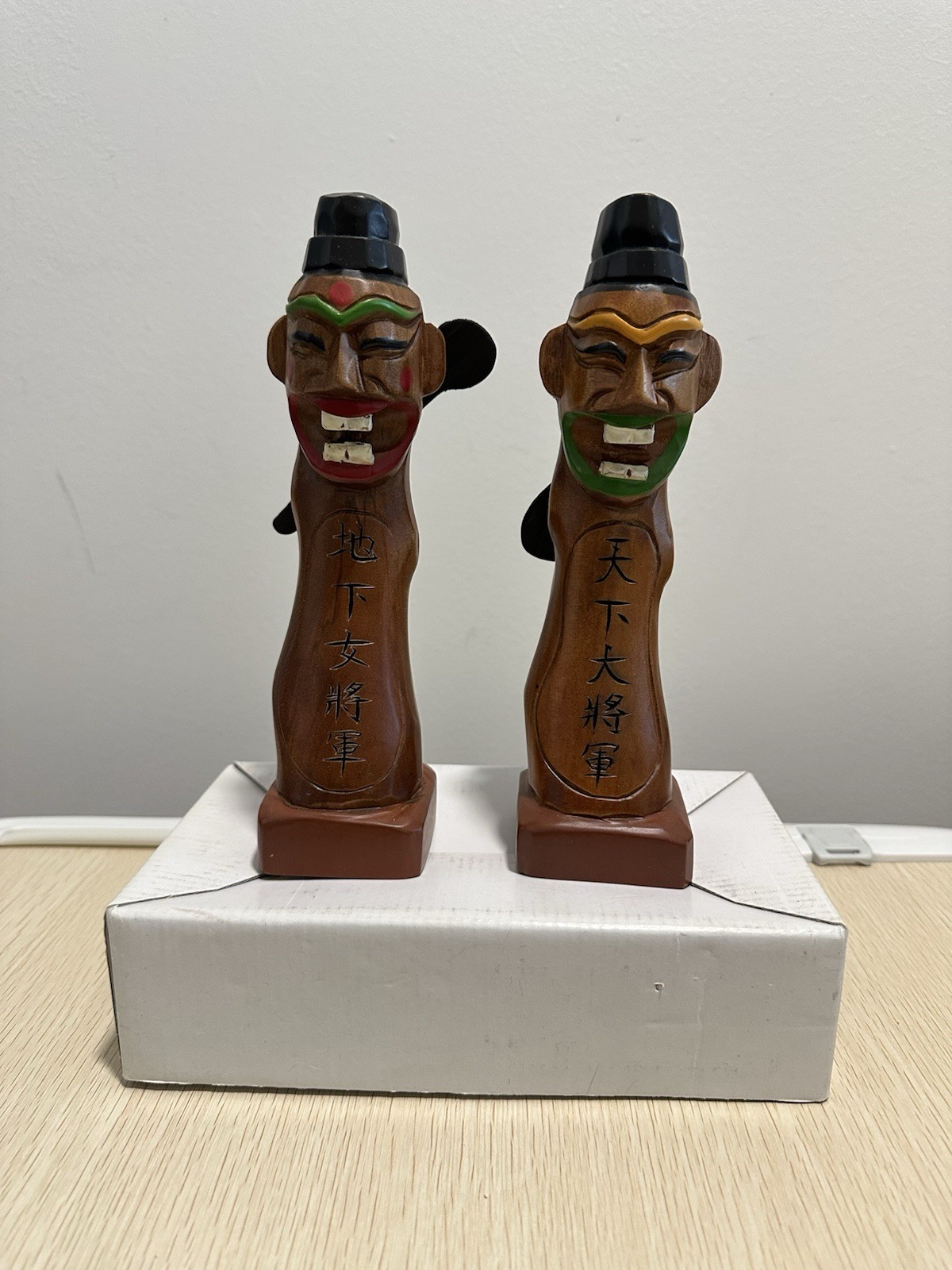 VINTAGE KOREAN JANGSEUNG VILLAGE GUARDIANS - CARVED WOODEN TOTEM SET
