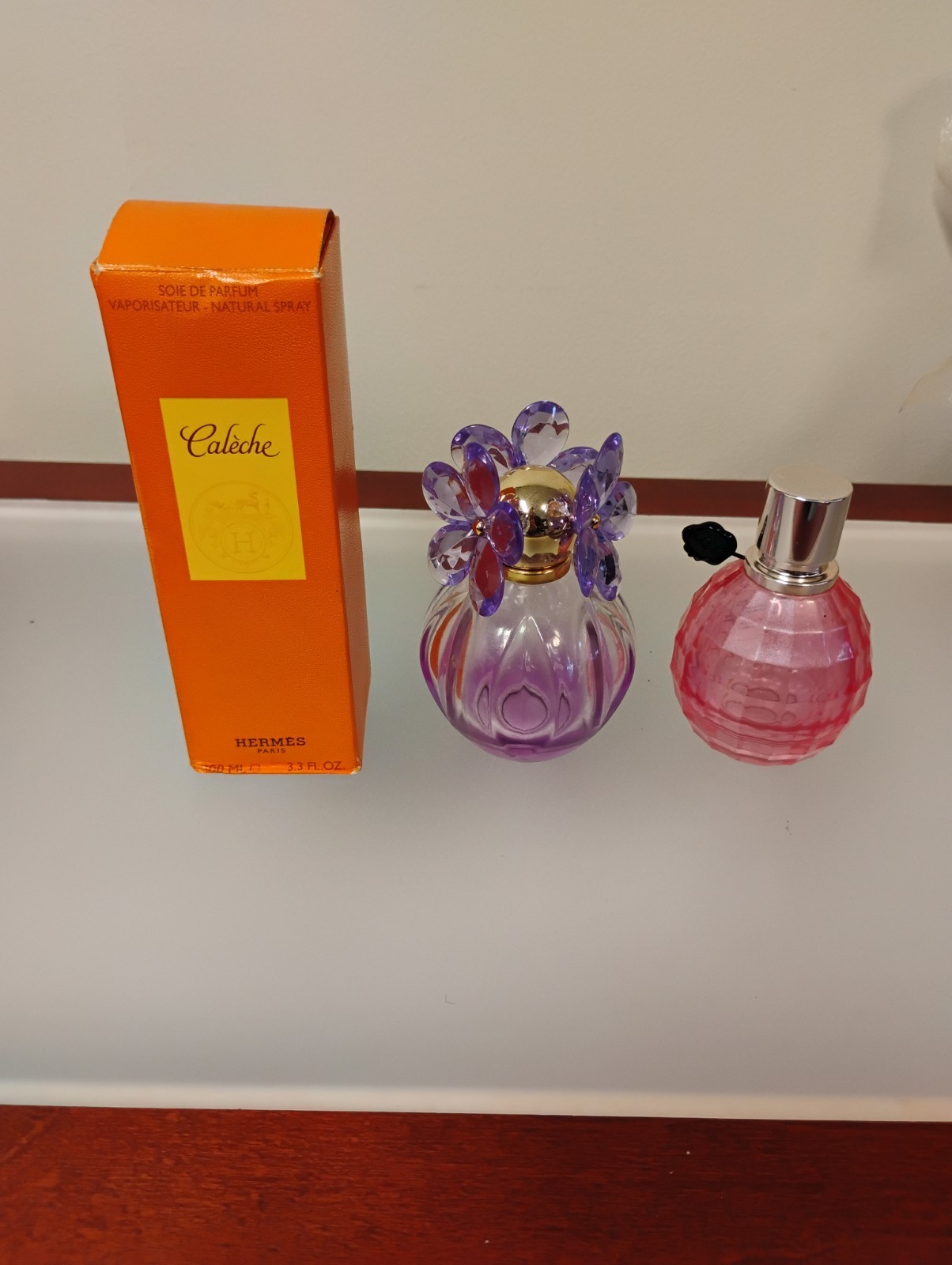 Lot of 3 Caleche by Hermes, Flower Bomb, empty perfume bottles