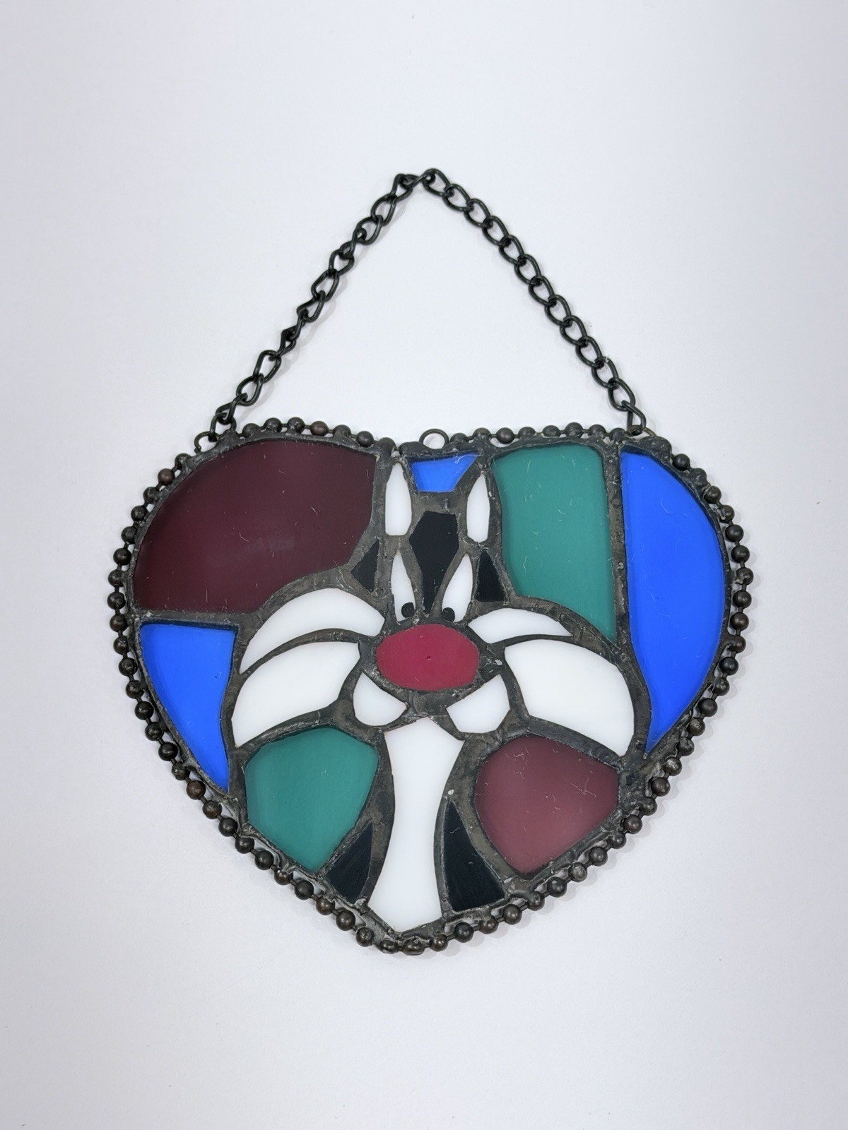 Vtg Sylvester Stained Glass Heart Wall Window Hanging Vtg Sylvester Stained Glass Heart Wall Window Hanging