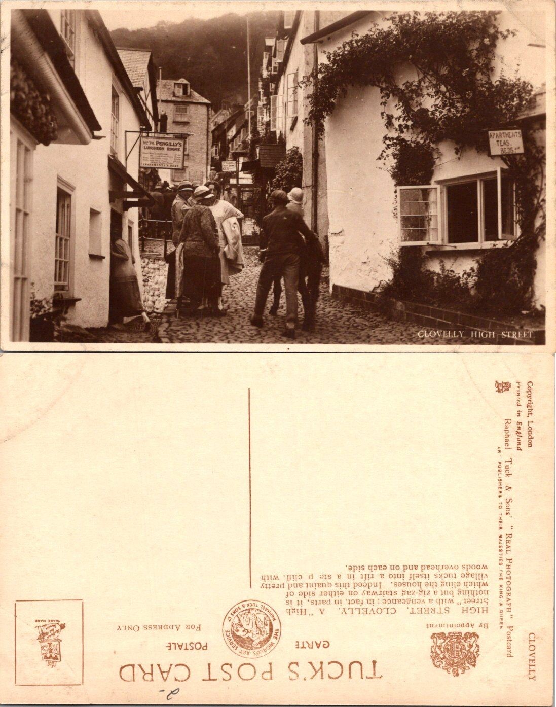 Raphael Tuck Clovelly High Street Postcard Vintage Sepia Real Photo Unposted