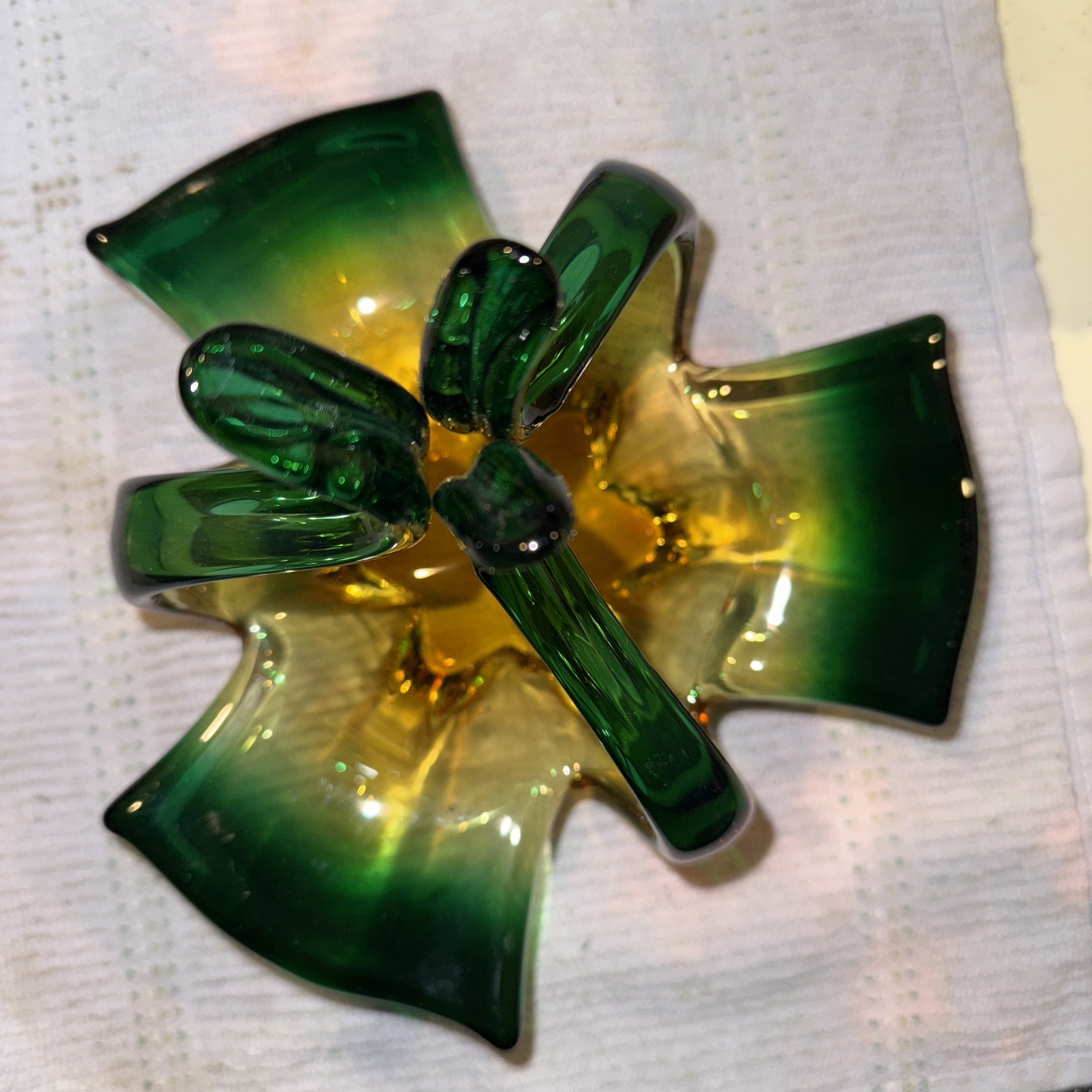 Murano Art Glass Basket Bowl 3-handles Handcrafted Italy 9.25