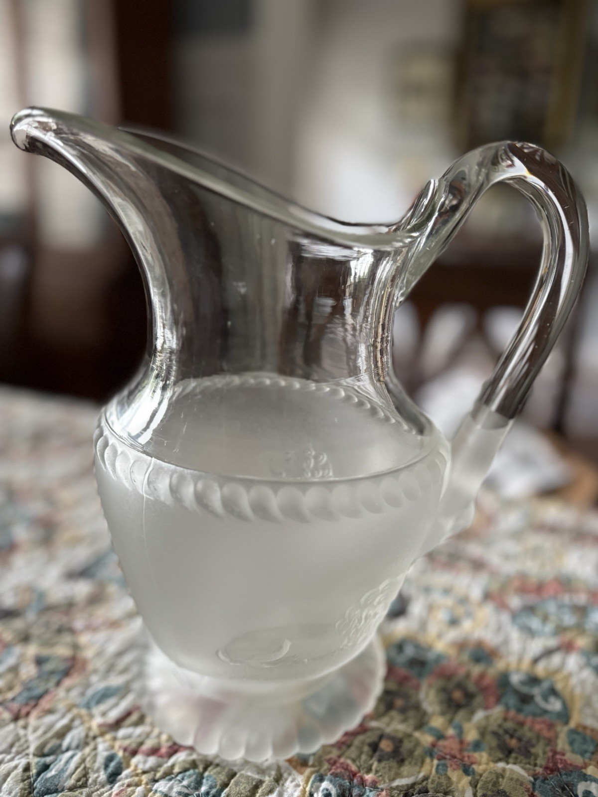 Antique Gillinder Frosted Lion9” Water Pitcher EAPG Victorian Era 1870s